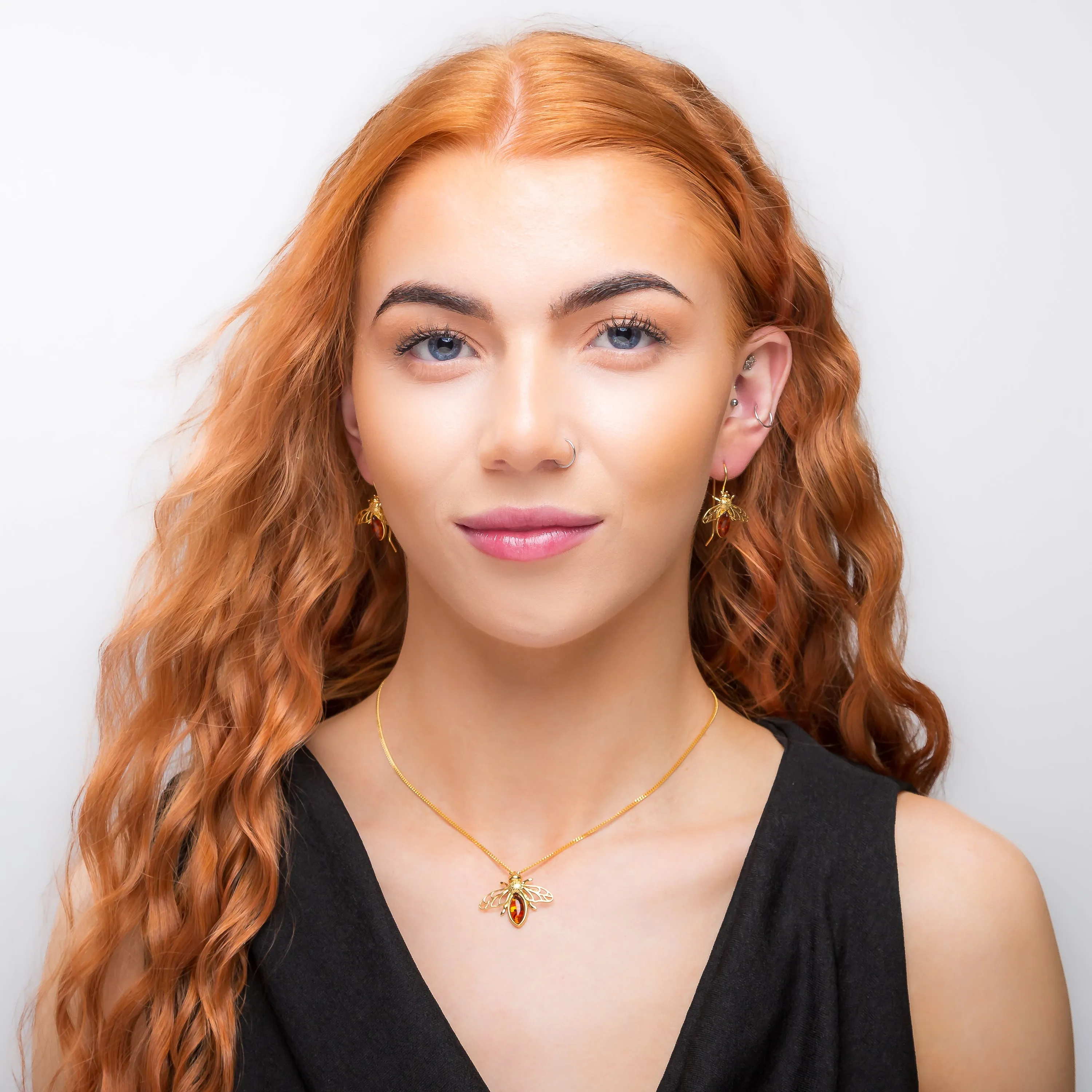 Striped Honey Bee Necklace in Silver with 24ct Gold & Amber sold by Henryka product image thumbnail 3