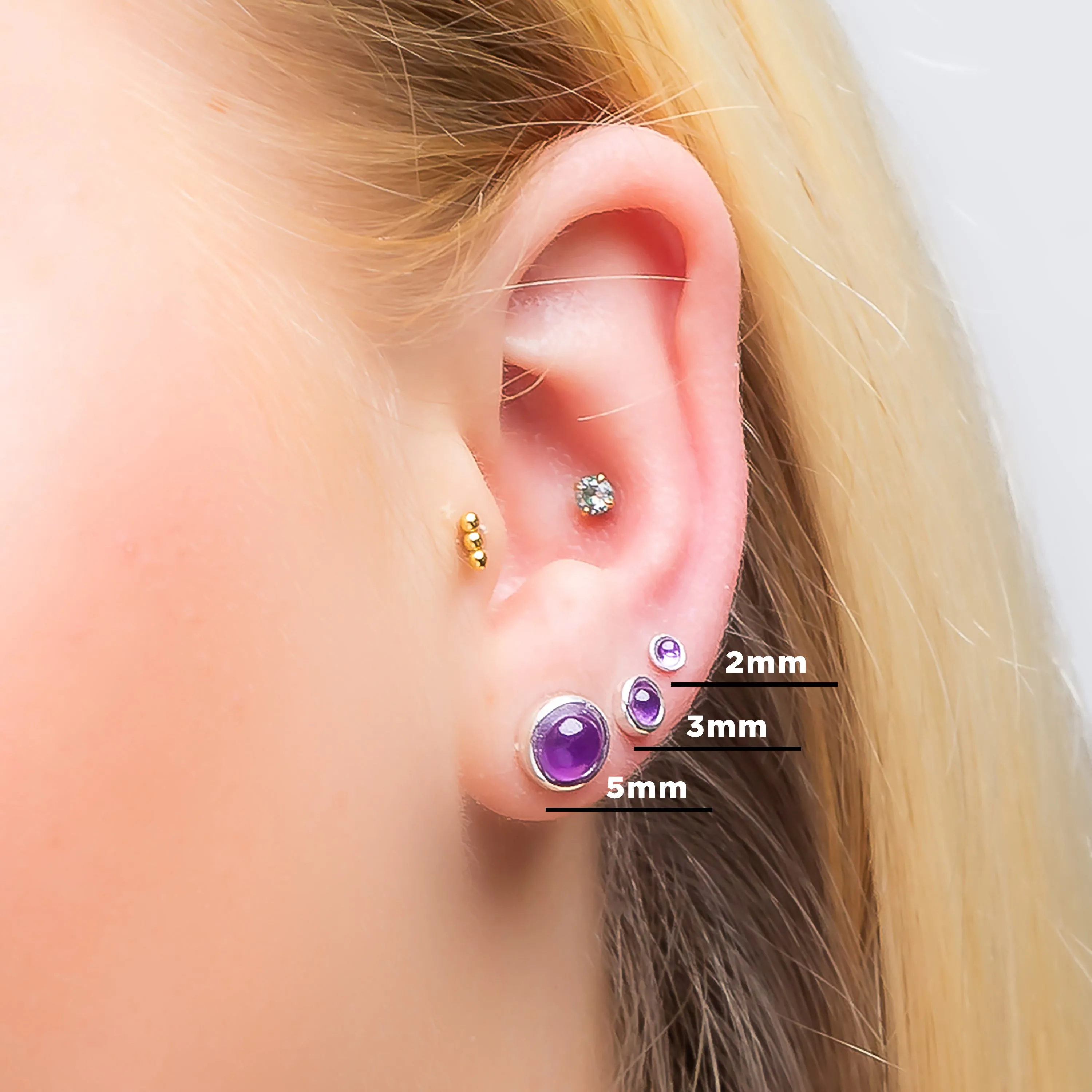 Minimalist Circle Stud Earrings in Silver and Amethyst sold by Henryka product image thumbnail 5
