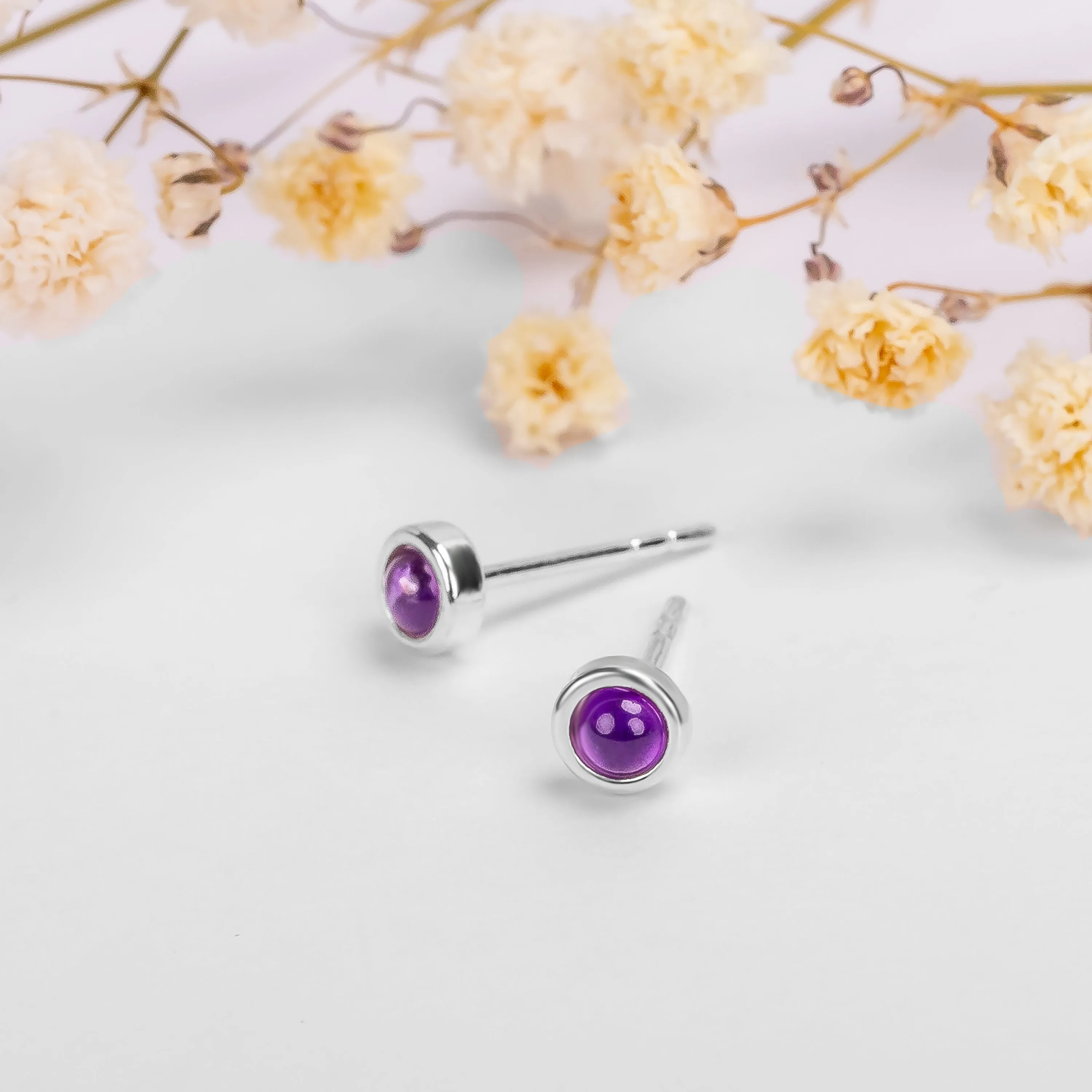 Minimalist Circle Stud Earrings in Silver and Amethyst sold by Henryka product image thumbnail 2