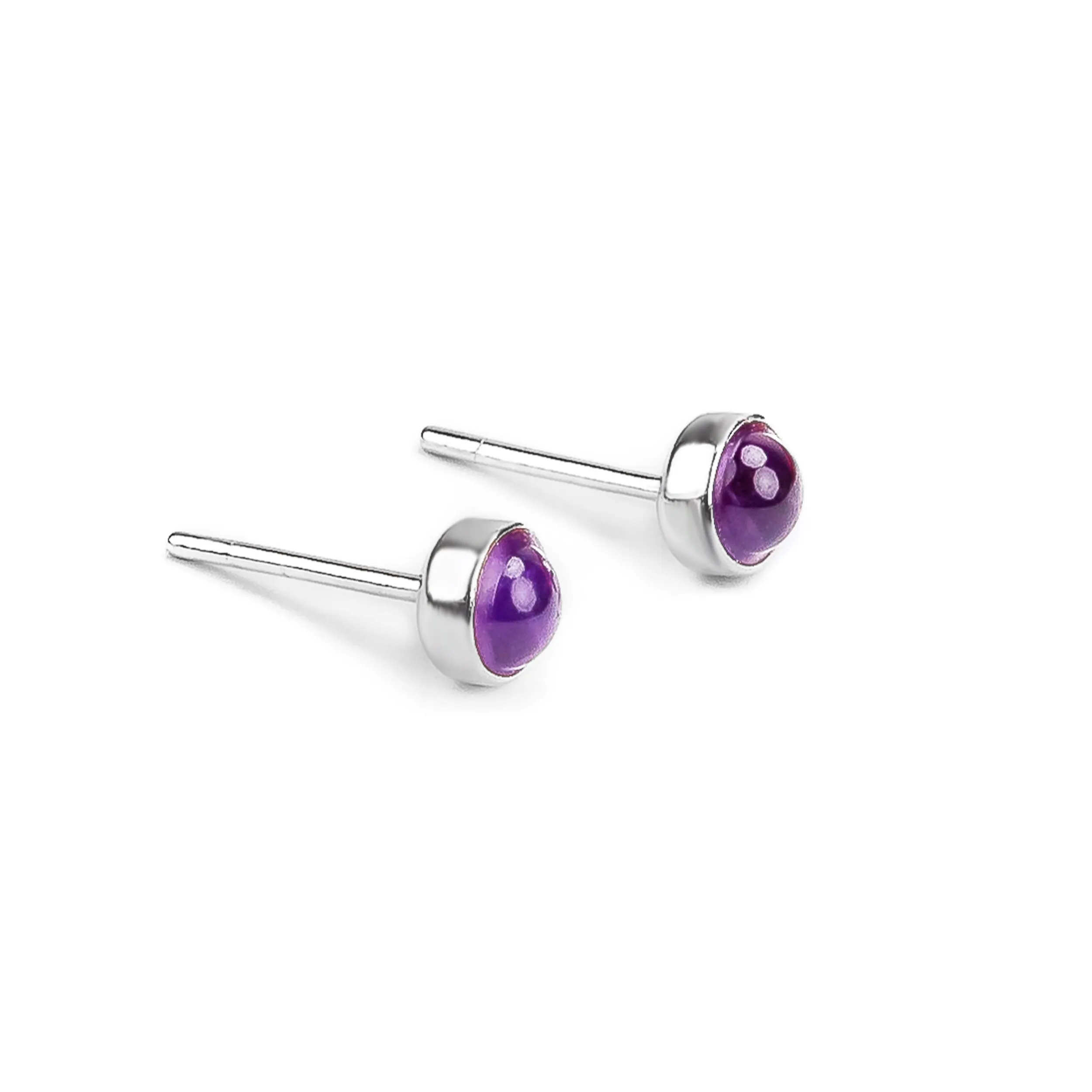 Minimalist Circle Stud Earrings in Silver and Amethyst sold by Henryka