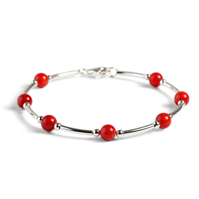 Bead Tube Bangle in Silver and Coral sold by Henryka
