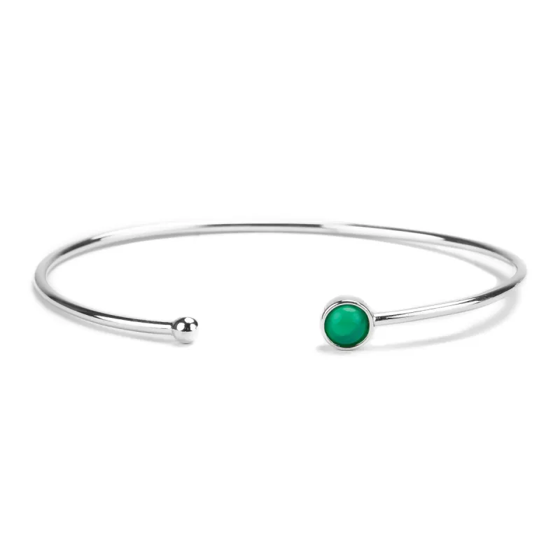 Simple Solo Cuff Bangle in Silver and Green Onyx sold by Henryka