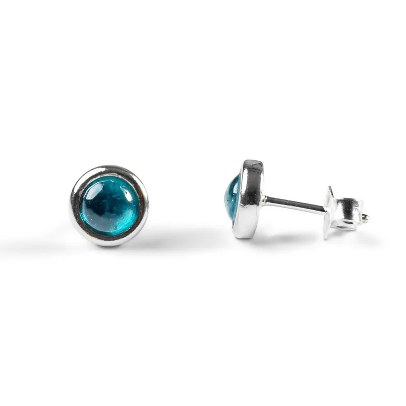 Small Round Stud Earrings in Silver and London Blue Topaz sold by Henryka