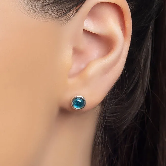 Small Round Stud Earrings in Silver and London Blue Topaz sold by Henryka product image thumbnail 2