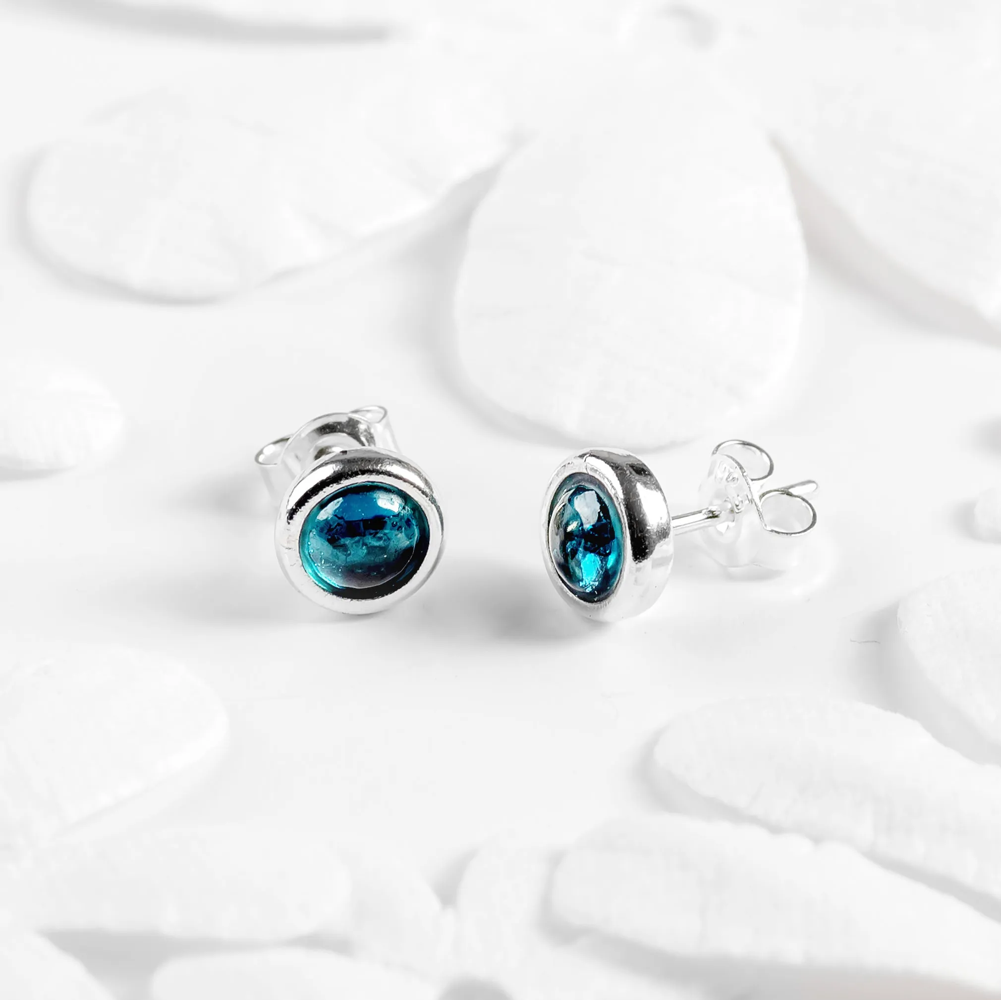 Small Round Stud Earrings in Silver and London Blue Topaz sold by Henryka product image thumbnail 5