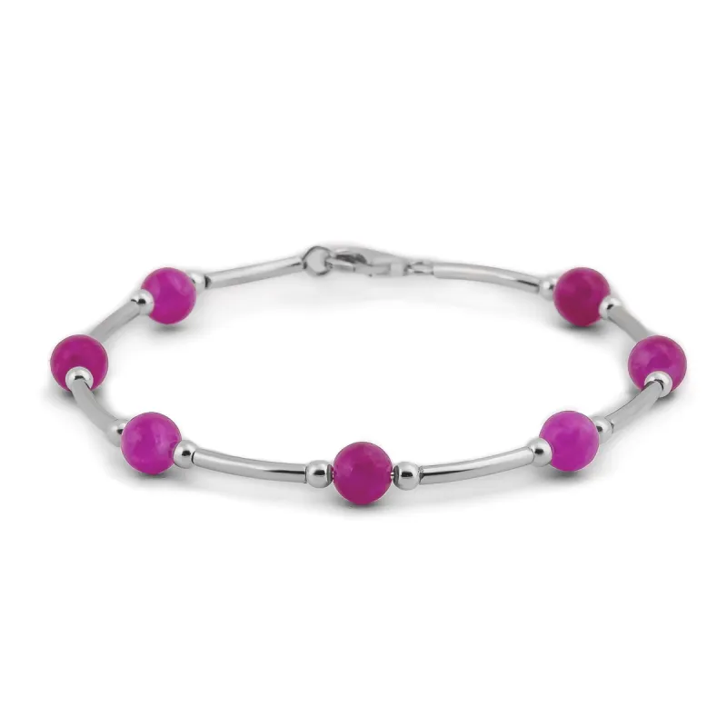 Bead Tube Bangle in Silver and Ruby Quartz sold by Henryka