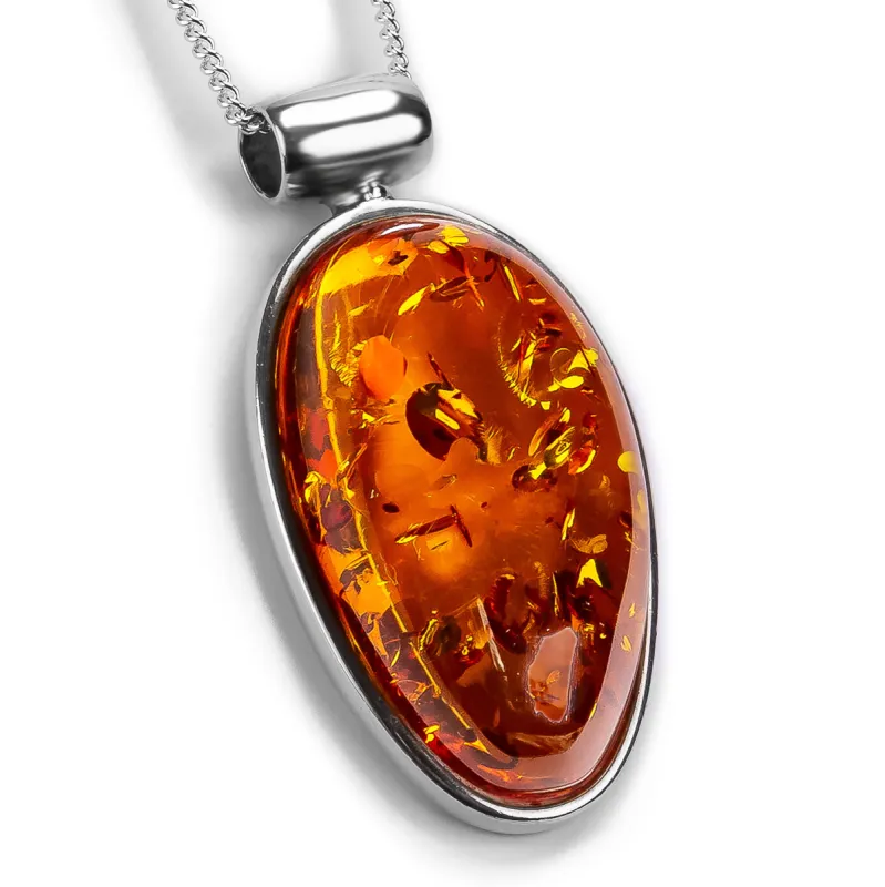 Contemporary Baltic Amber and Silver Necklace - Natural Designer Gemstone sold by Henryka