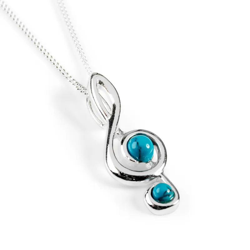 Musical Treble Clef Necklace in Silver and Turquoise sold by Henryka