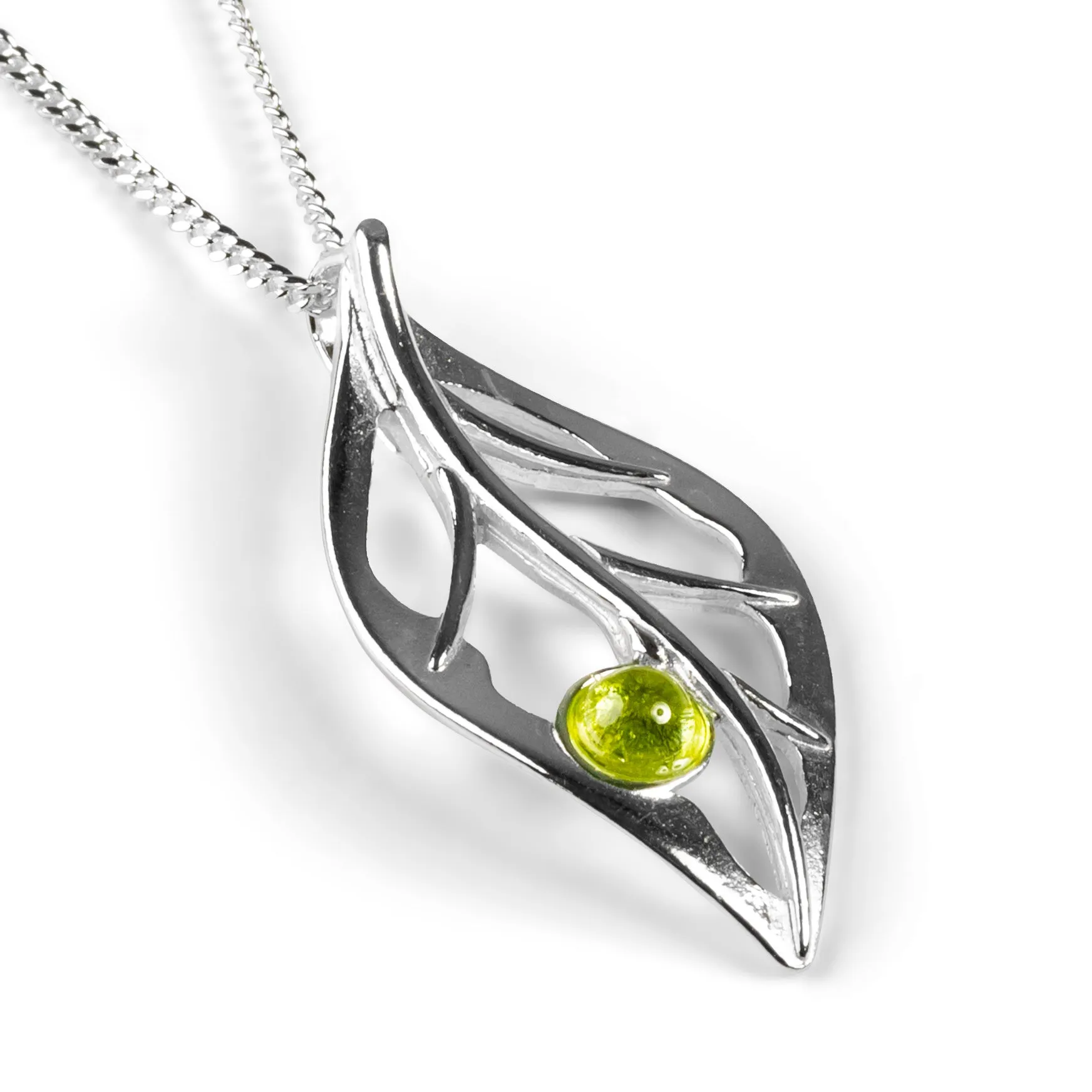 Charming Leaf Necklace in Silver & Peridot sold by Henryka