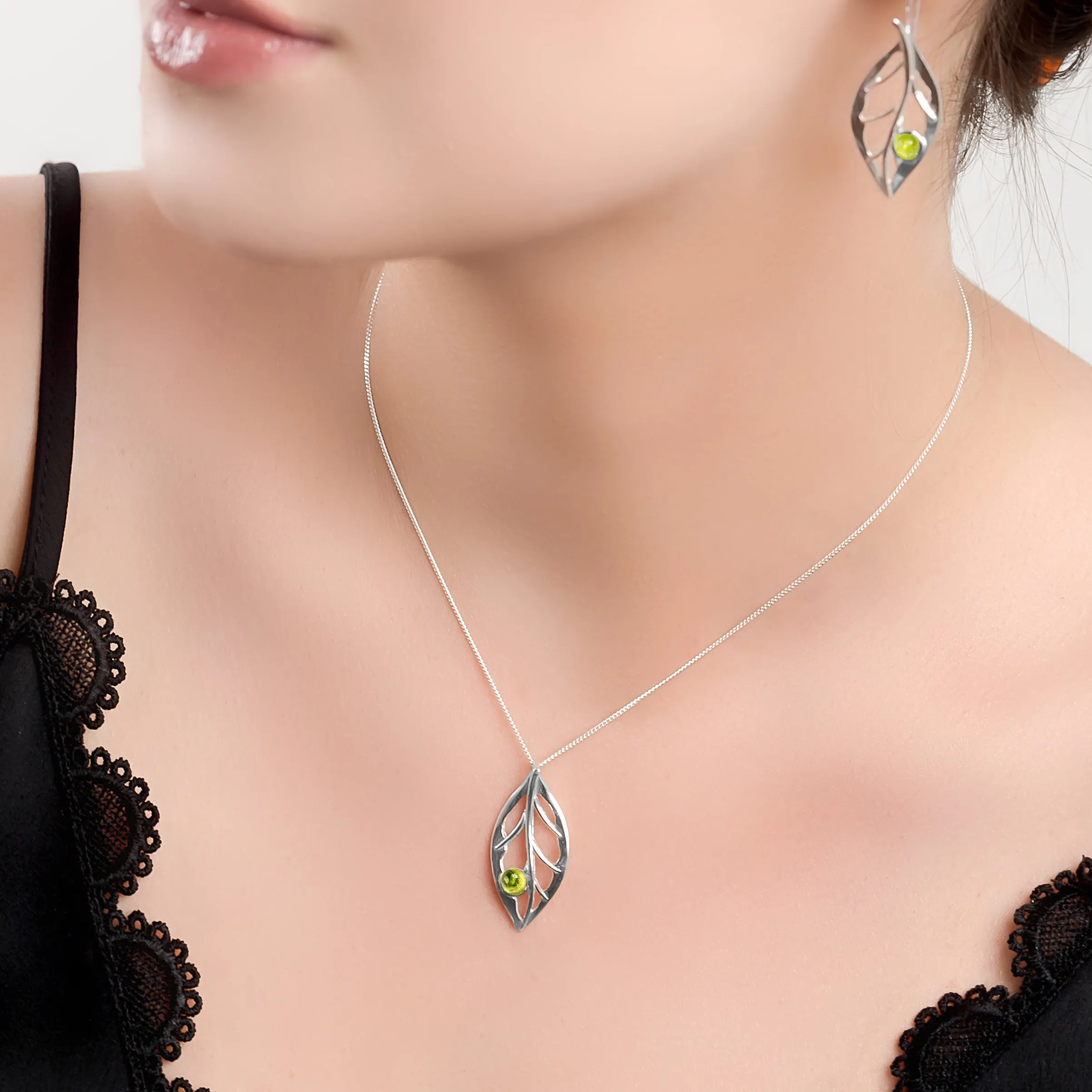 Charming Leaf Necklace in Silver & Peridot sold by Henryka product image thumbnail 2