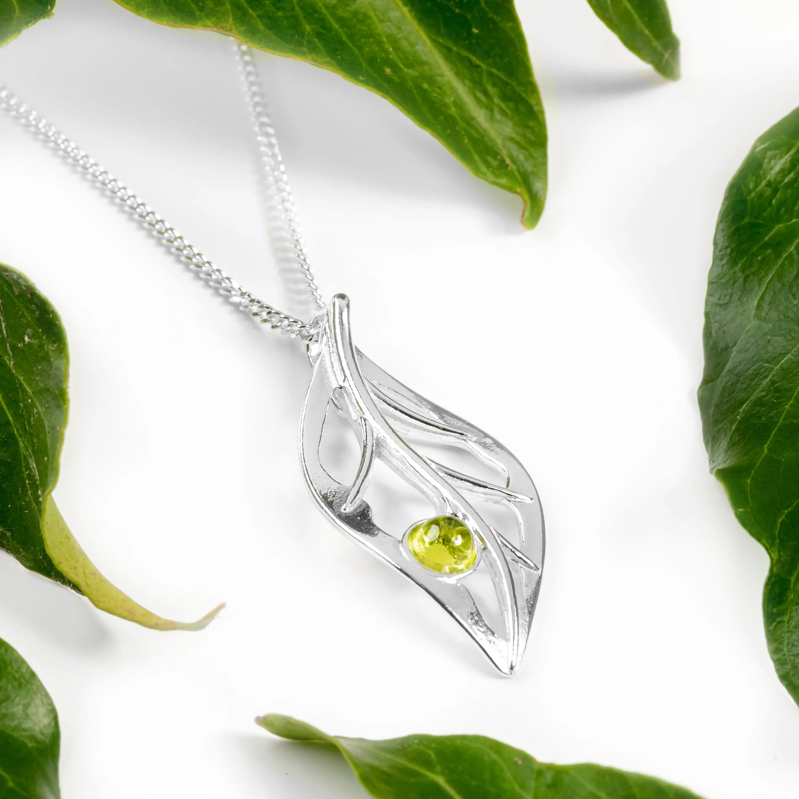 Charming Leaf Necklace in Silver & Peridot sold by Henryka product image thumbnail 4