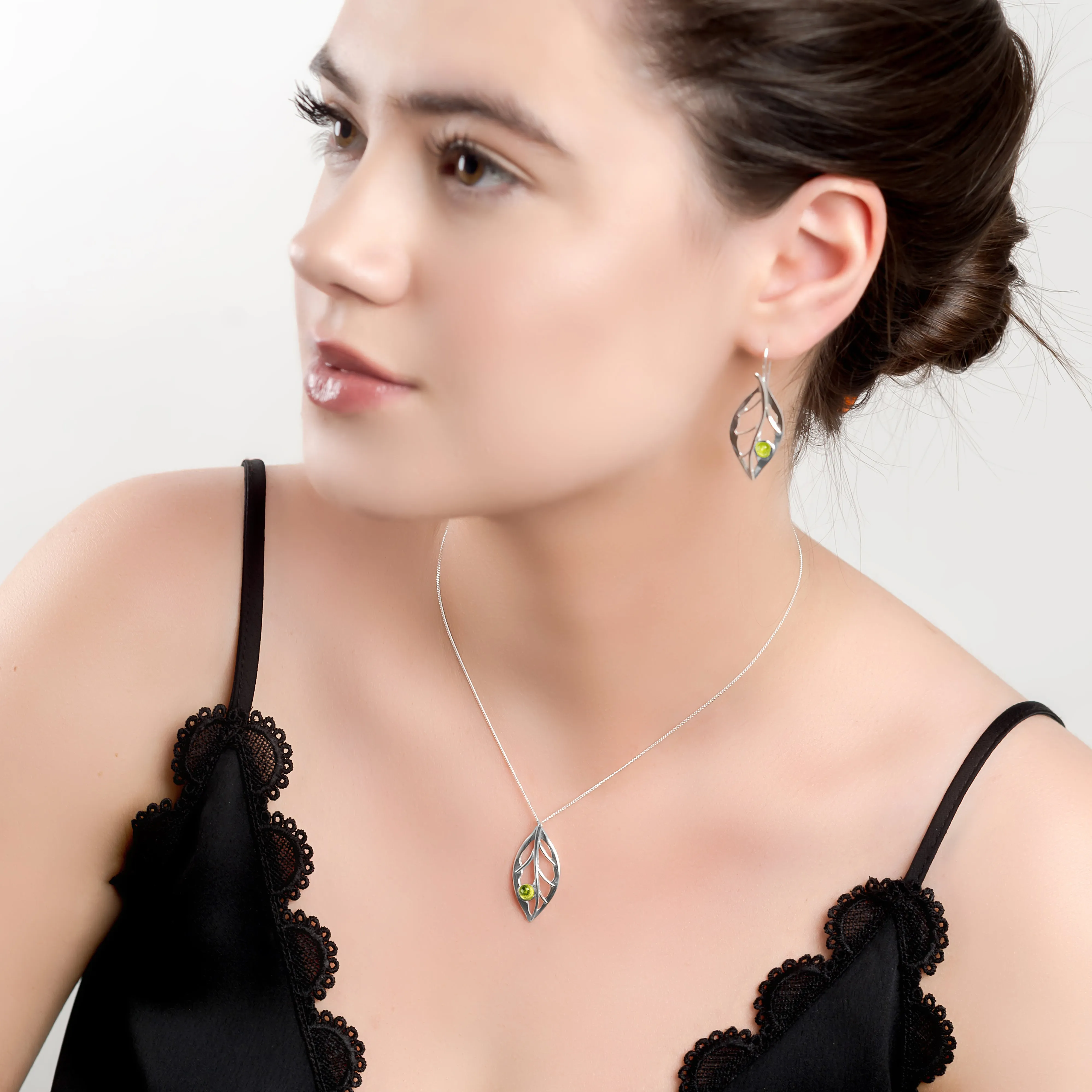 Charming Leaf Necklace in Silver & Peridot sold by Henryka product image thumbnail 3