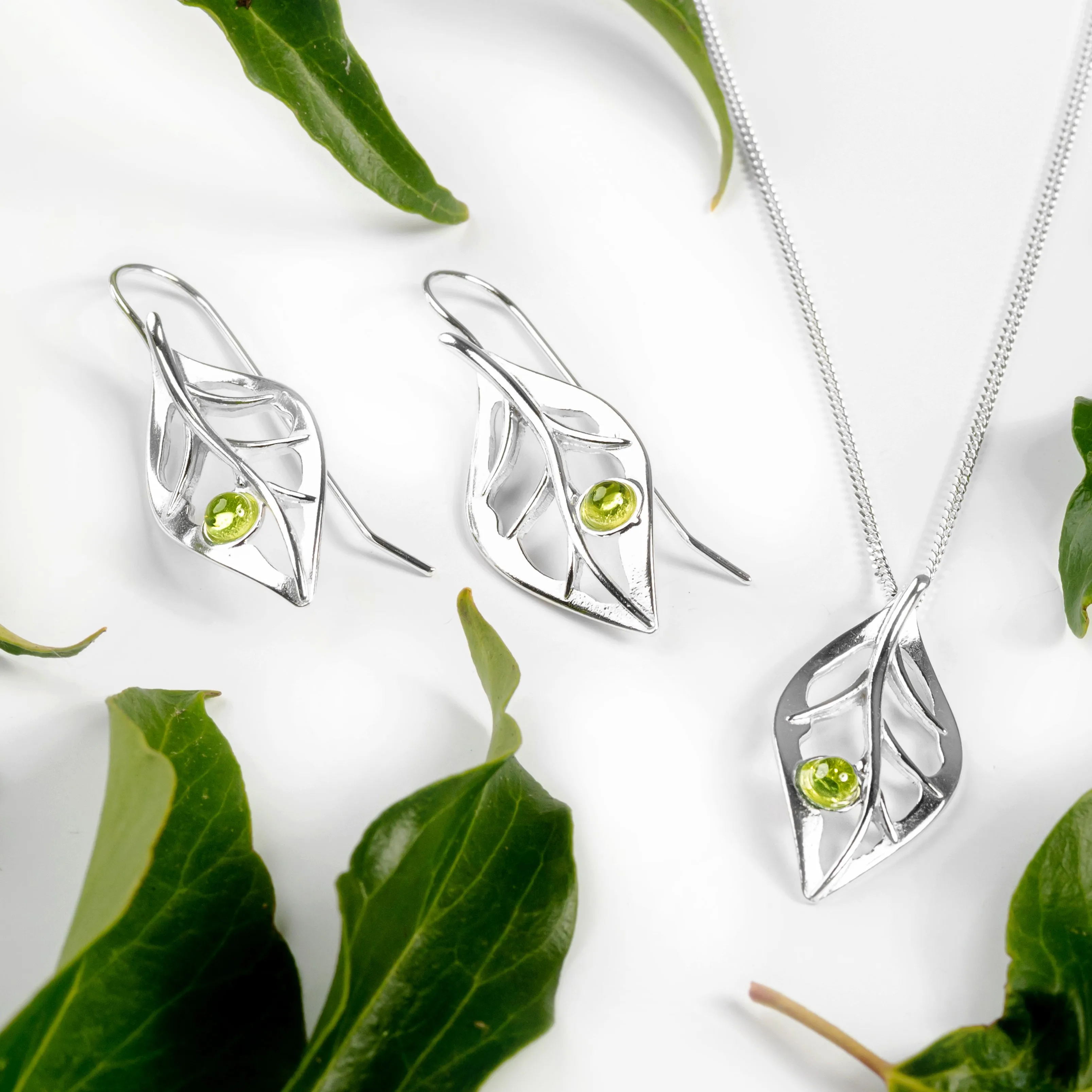 Charming Leaf Necklace in Silver & Peridot sold by Henryka product image thumbnail 5