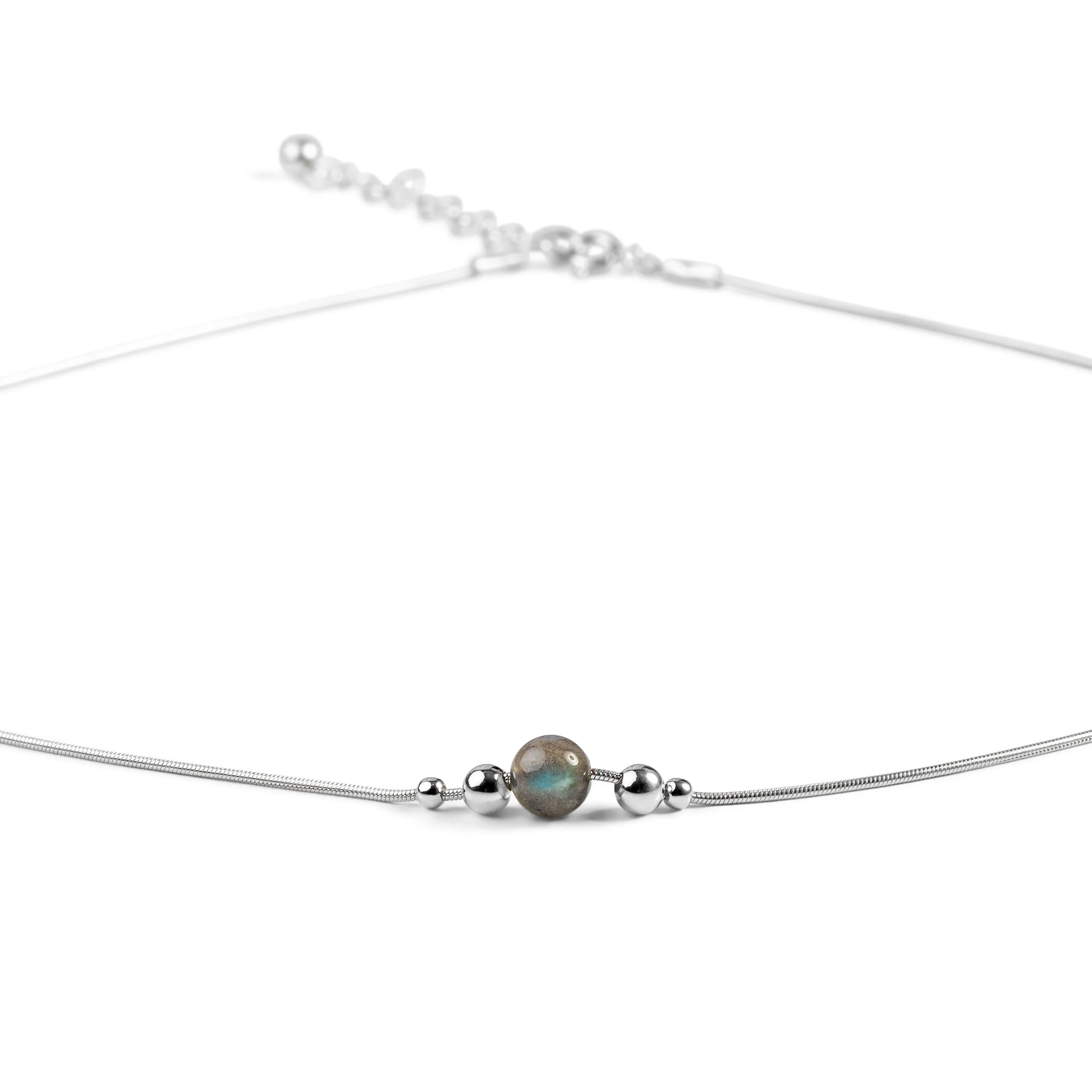 Delicate Single Stone Necklace in Silver and Labradorite sold by Henryka