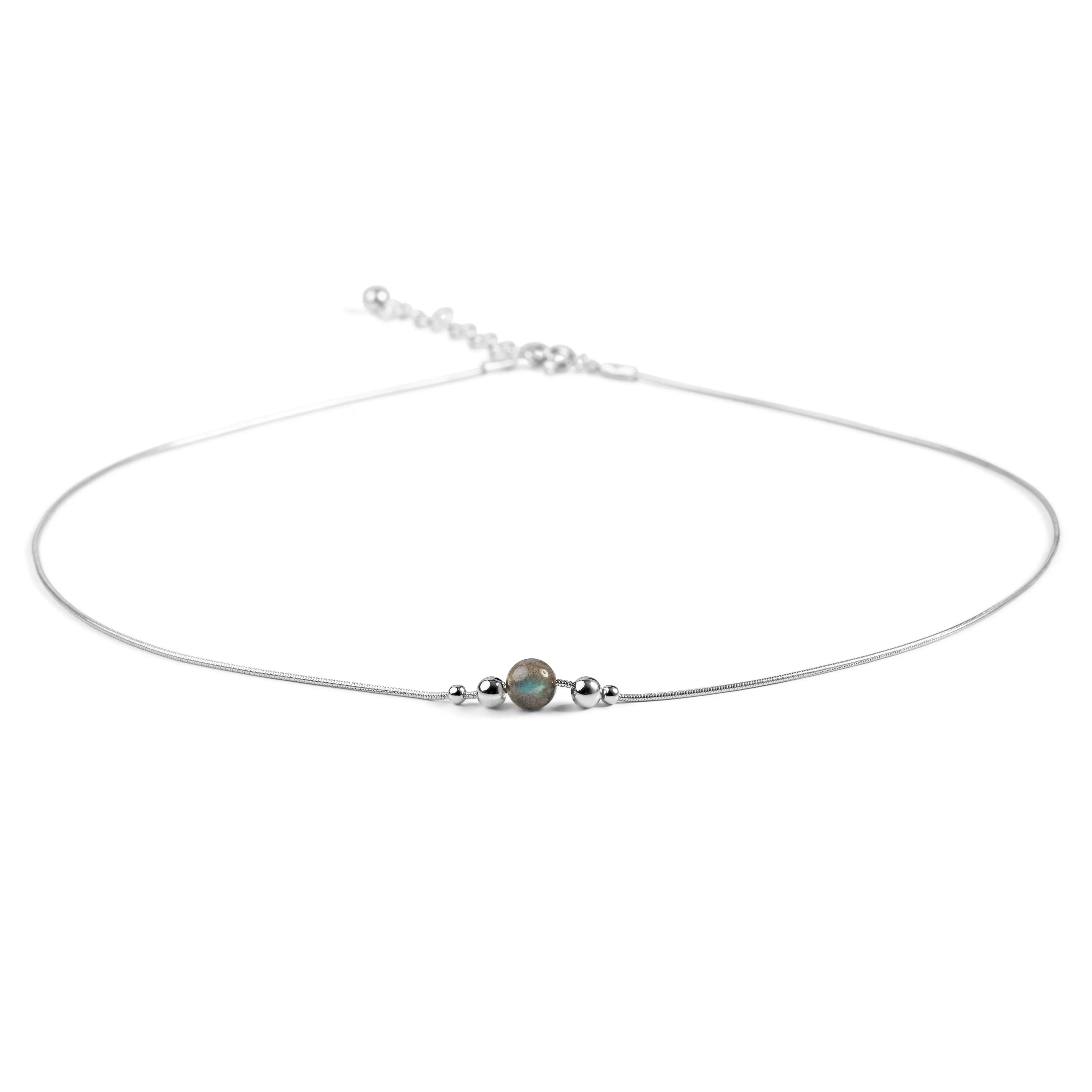 Delicate Single Stone Necklace in Silver and Labradorite sold by Henryka product image thumbnail 2