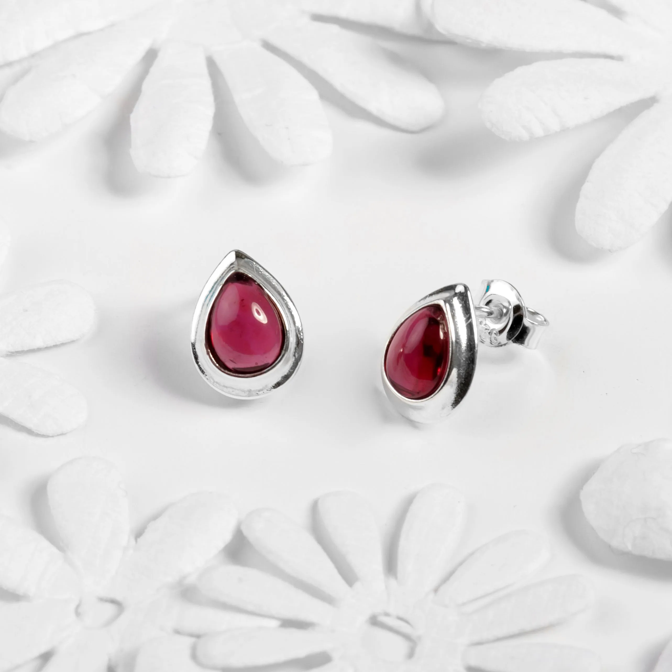 Classic Teardrop Stud Earrings in Silver and Garnet sold by Henryka product image thumbnail 4