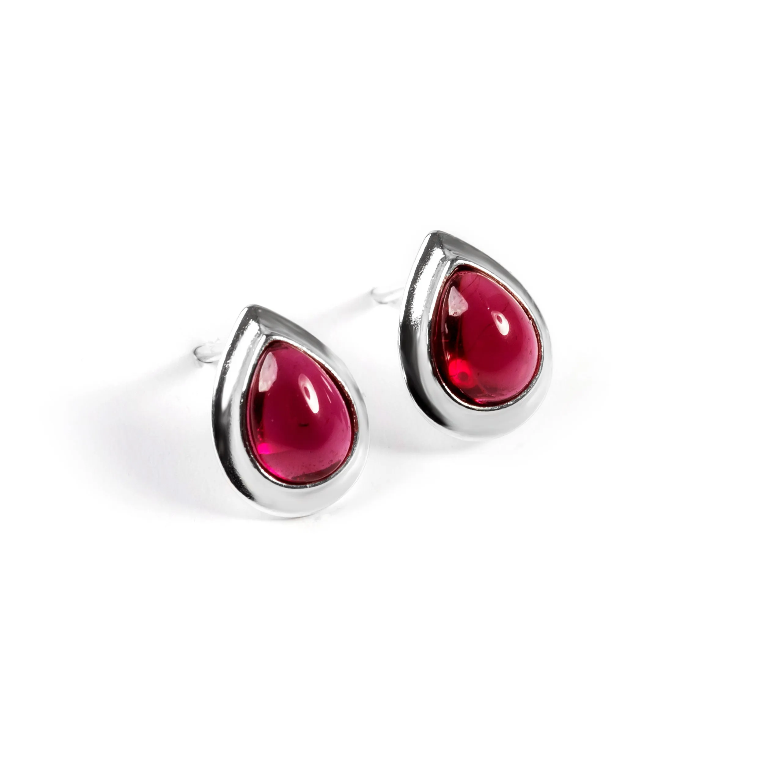 Classic Teardrop Stud Earrings in Silver and Garnet sold by Henryka