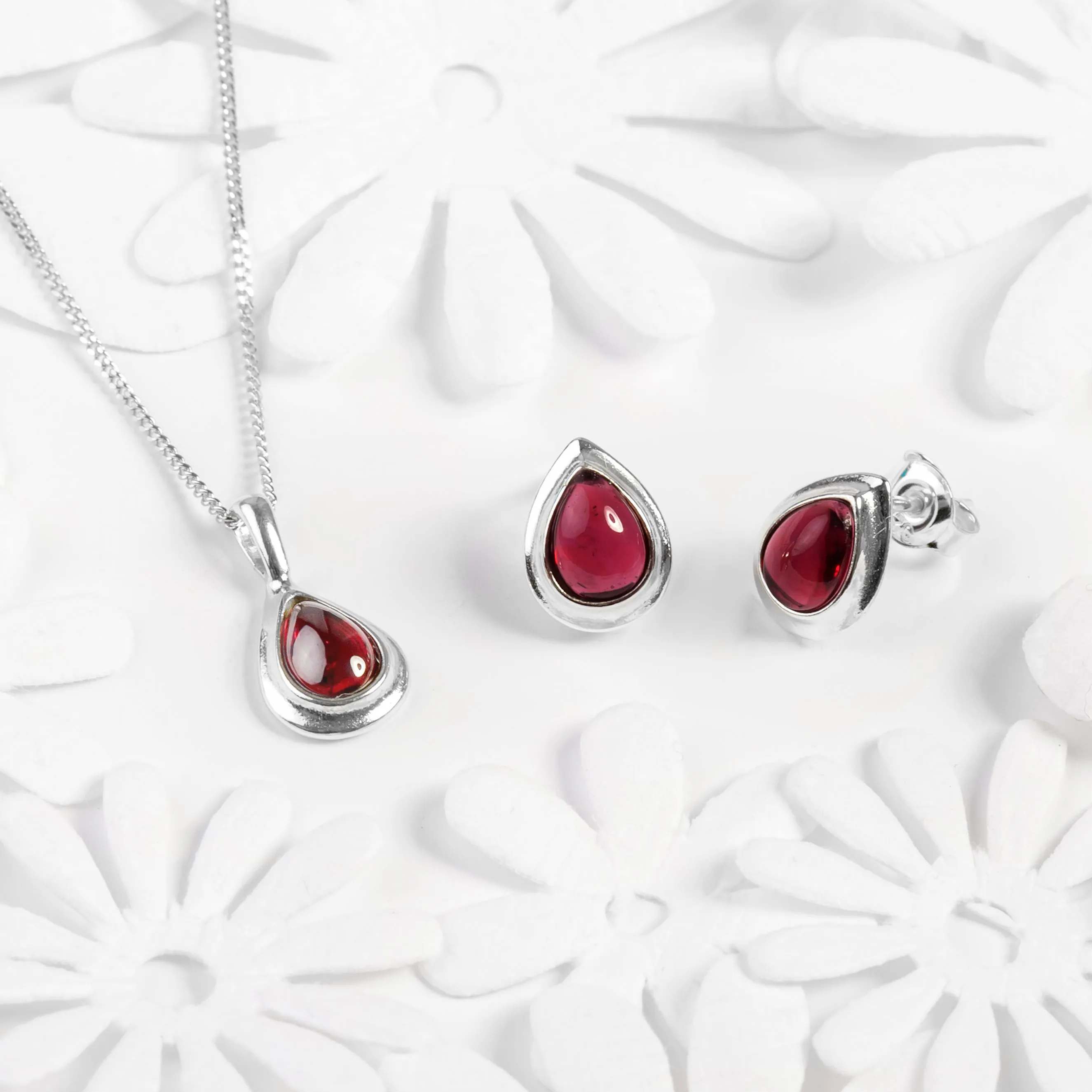 Classic Teardrop Stud Earrings in Silver and Garnet sold by Henryka product image thumbnail 5