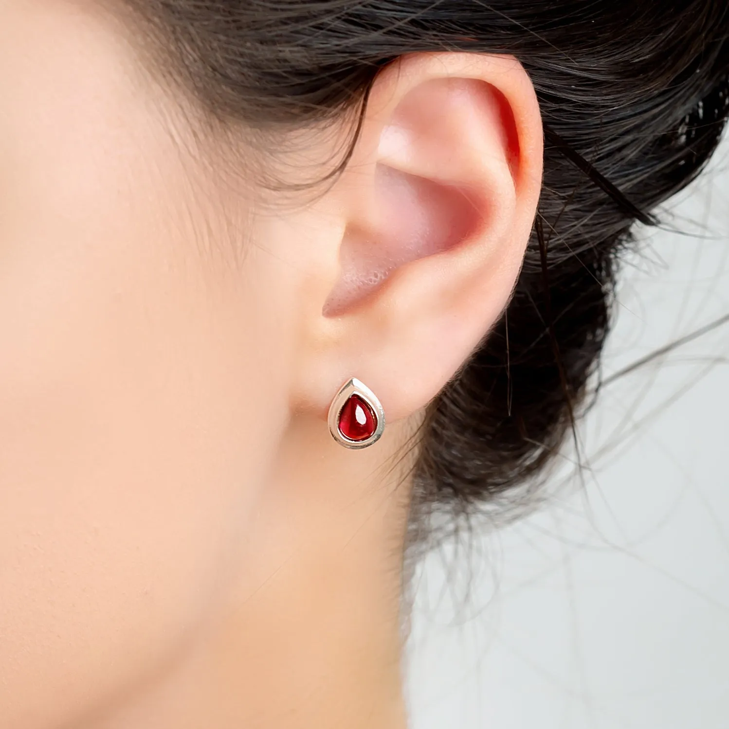 Classic Teardrop Stud Earrings in Silver and Garnet sold by Henryka product image thumbnail 2