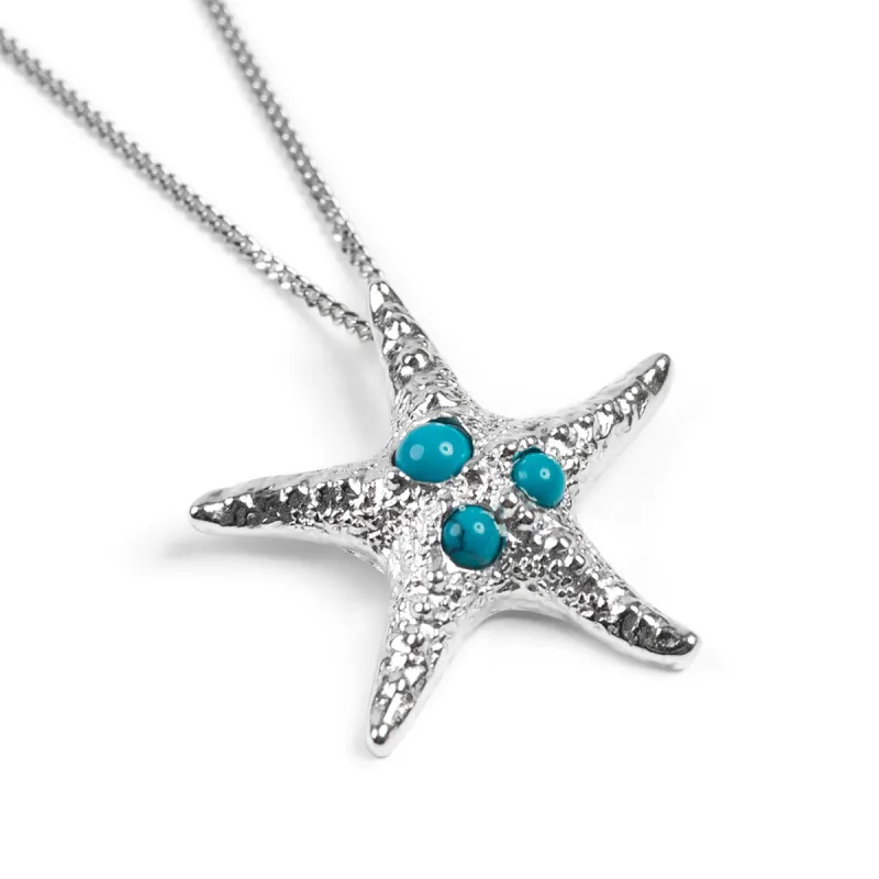 Large Starfish Necklace in Silver and Turquoise sold by Henryka