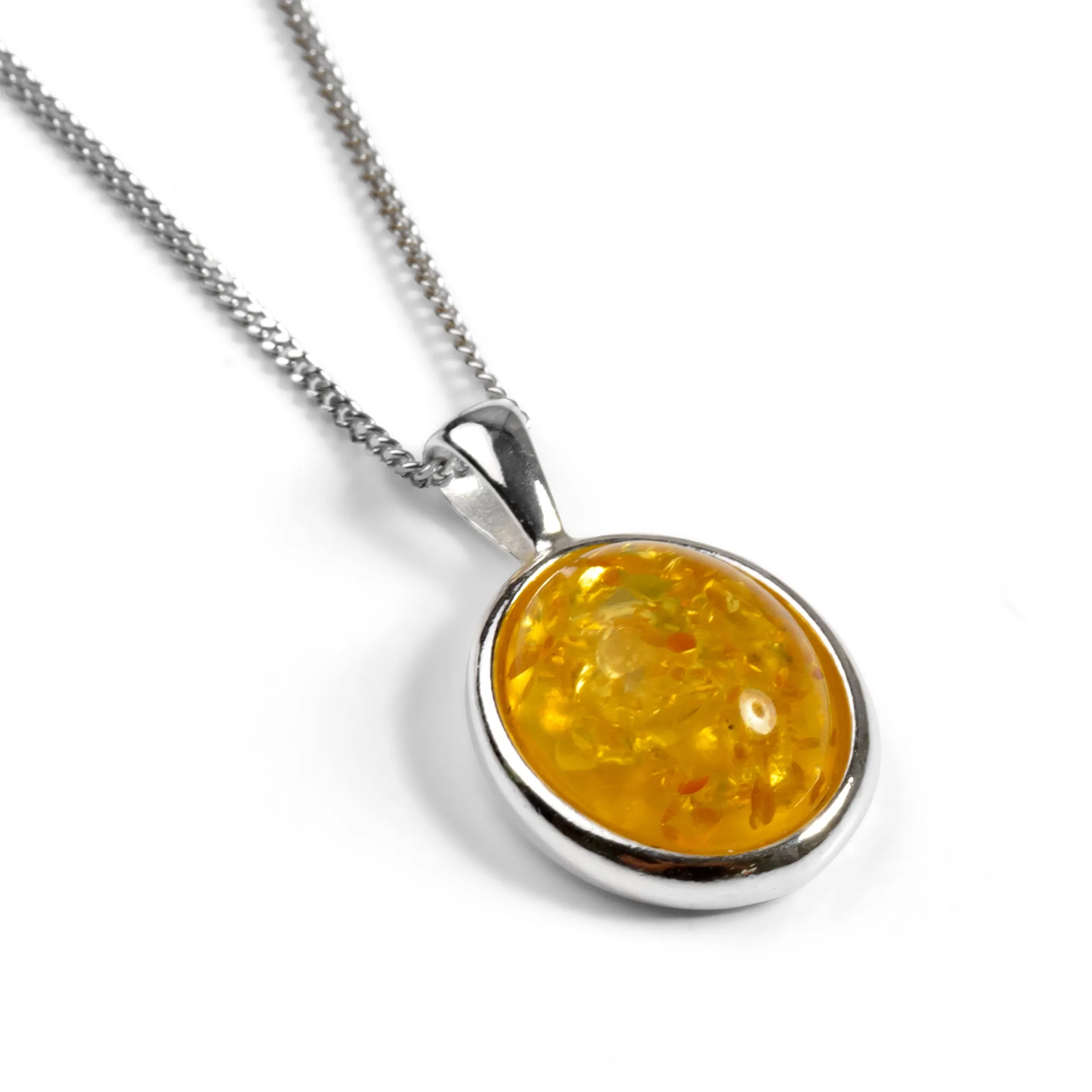 Classic Oval Necklace in Silver and Yellow Amber sold by Henryka