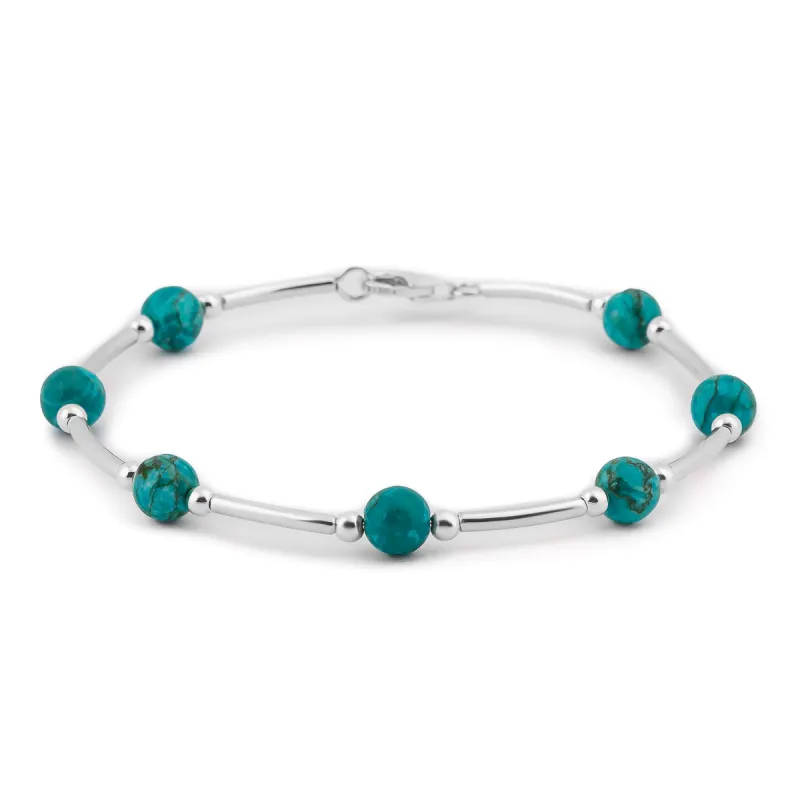 Bead Tube Bangle in Silver and Natural Turquoise sold by Henryka