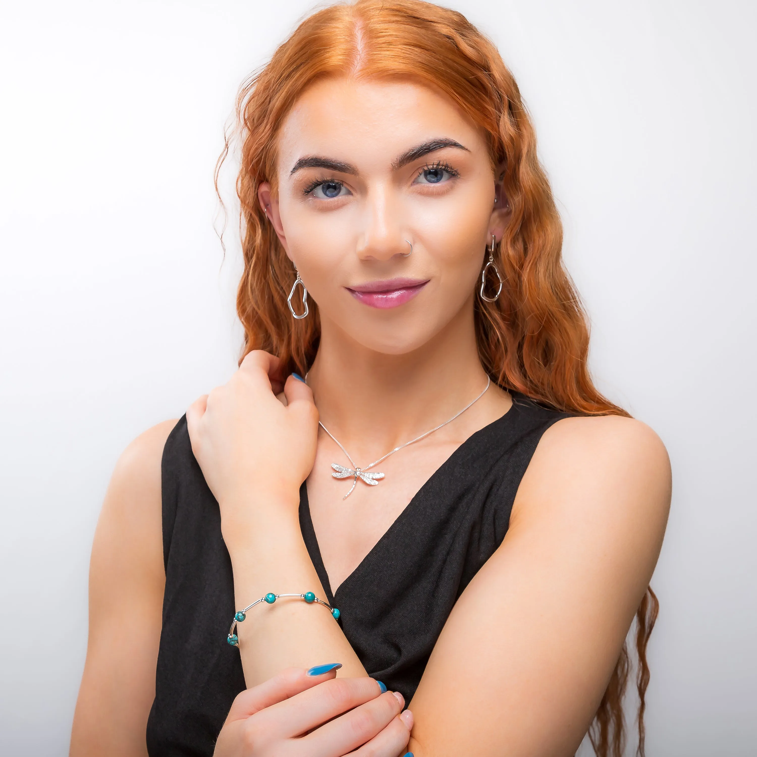 Bead Tube Bangle in Silver and Natural Turquoise sold by Henryka product image thumbnail 3