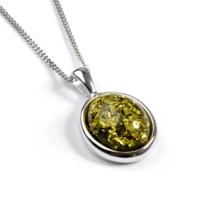 Classic Oval Necklace in Silver and Green Amber sold by Henryka