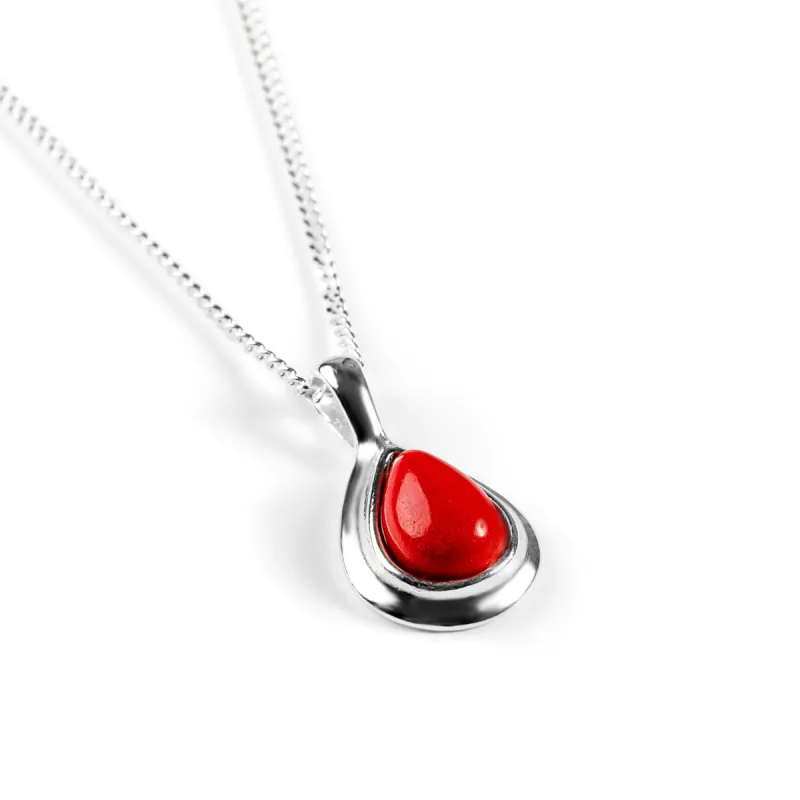 Classic Teardrop Necklace in Silver and Coral sold by Henryka