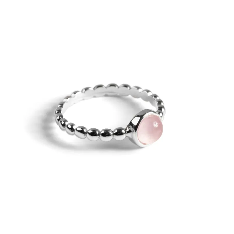 Round Charm Bead Ring in Silver and Rose Quartz sold by Henryka