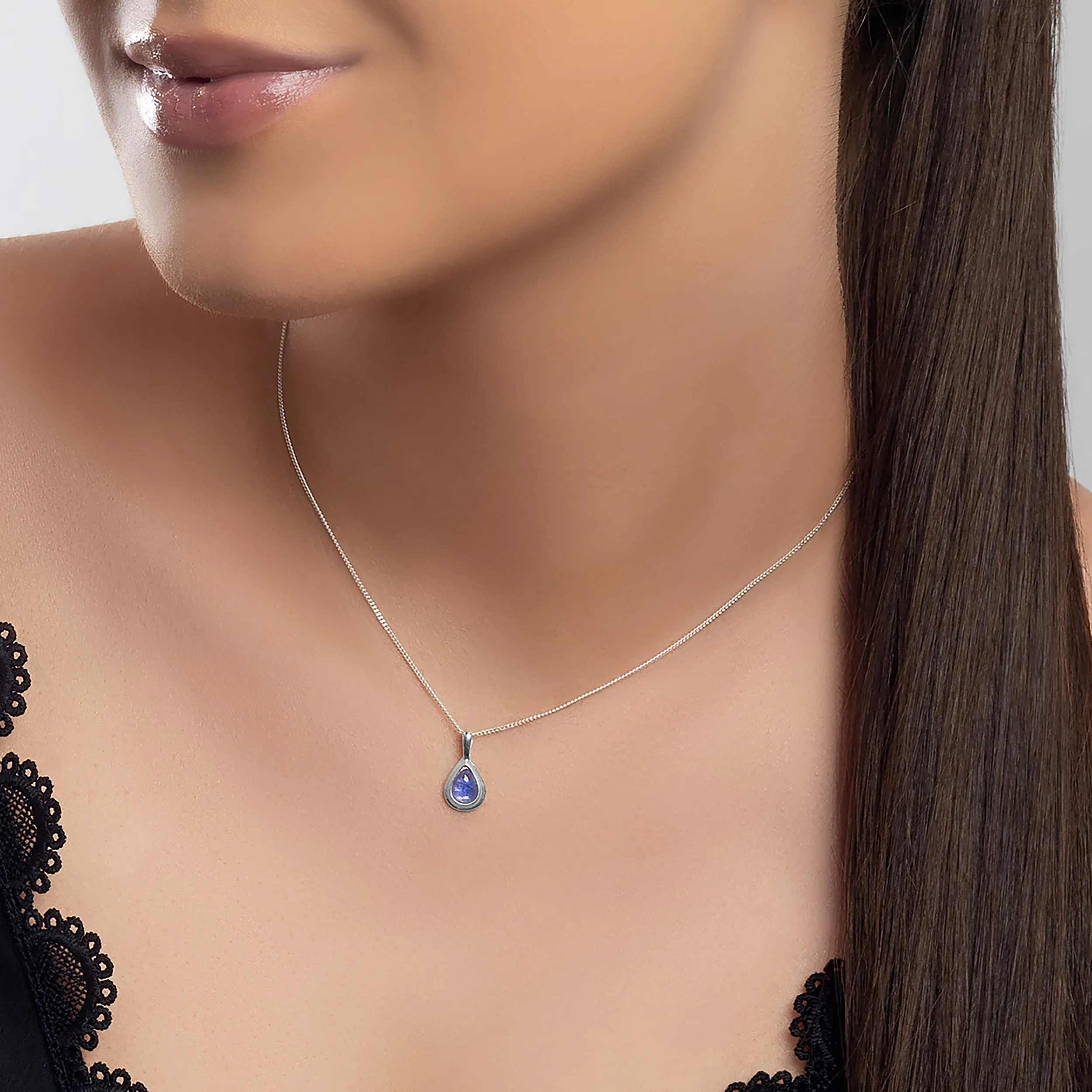 Classic Teardrop Necklace in Silver and Tanzanite sold by Henryka product image thumbnail 2