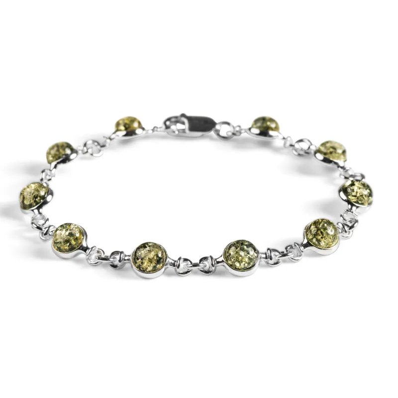 Circle Link Bracelet in Silver and Green Amber sold by Henryka