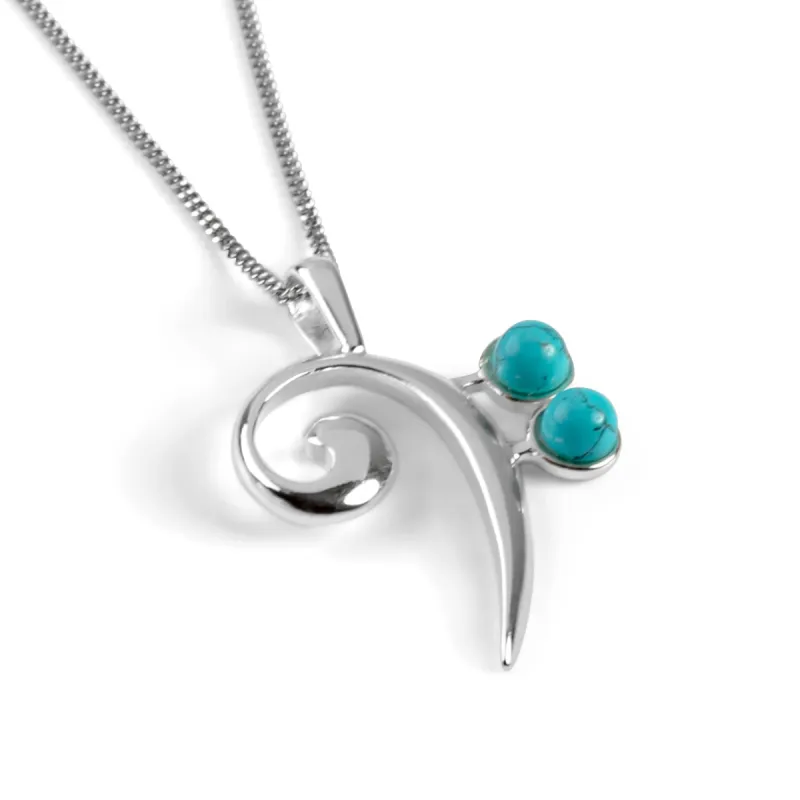 Music Bass Clef Necklace in Silver and Turquoise made by Henryka