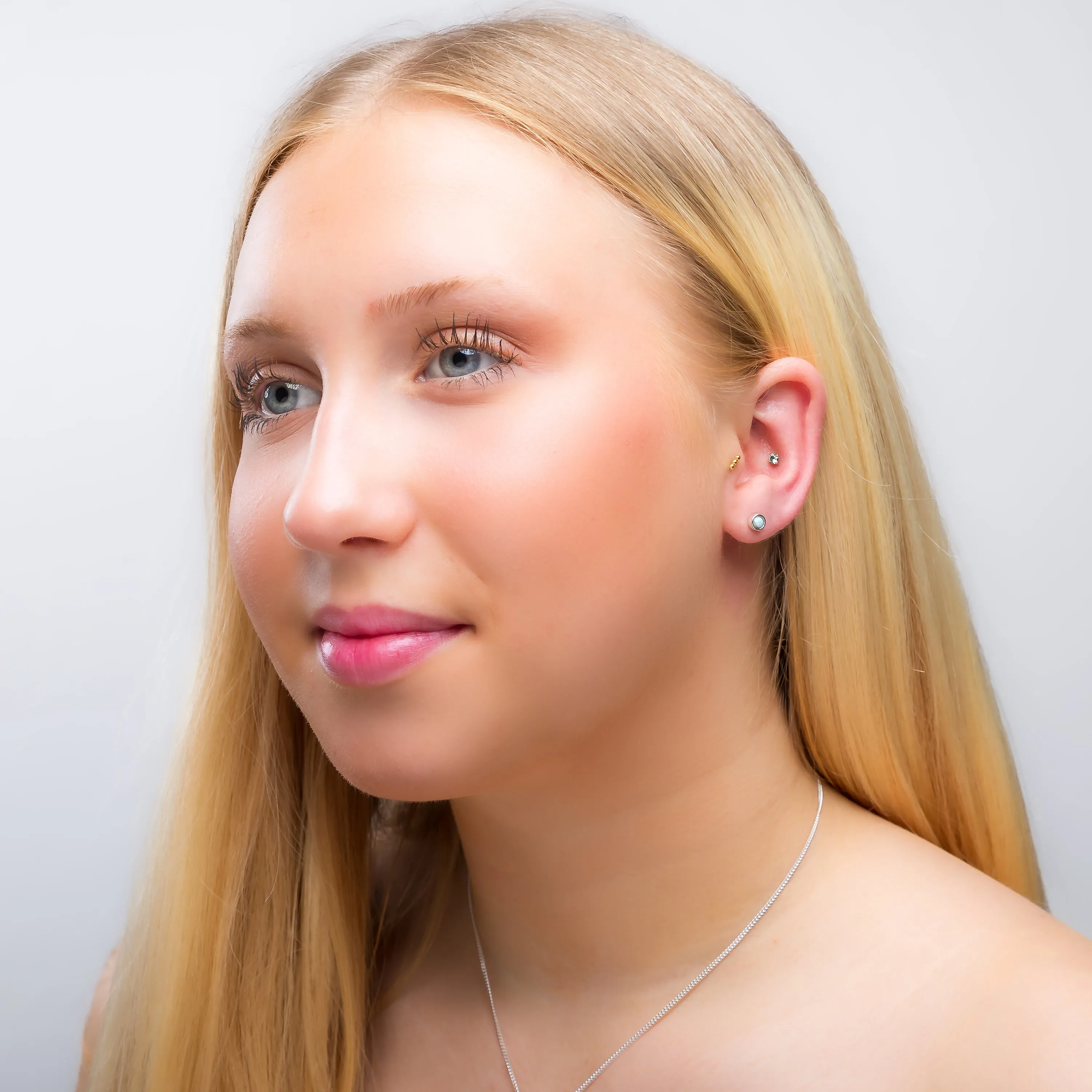 Silver & Larimar Round Stud Earrings Set of 3 sold by Henryka product image thumbnail 3