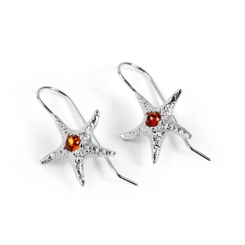 Starfish Hook Earrings in Silver and Amber sold by Henryka