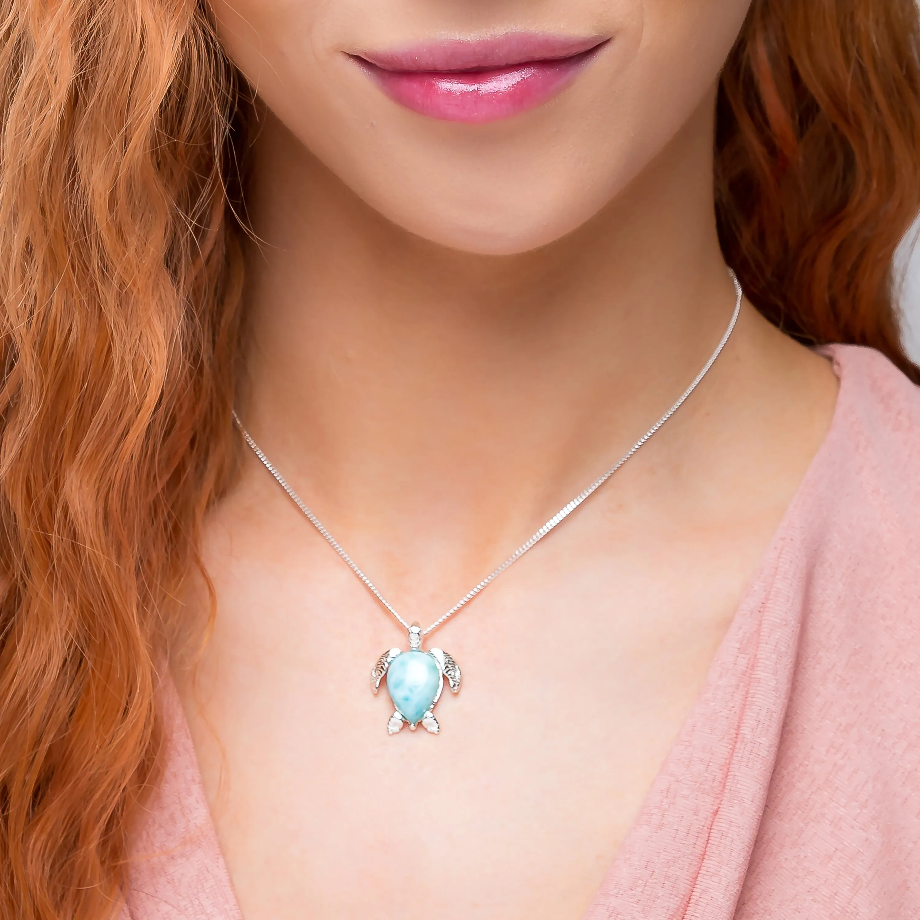 Sea Turtle Necklace in Silver and Larimar sold by Henryka product image thumbnail 3