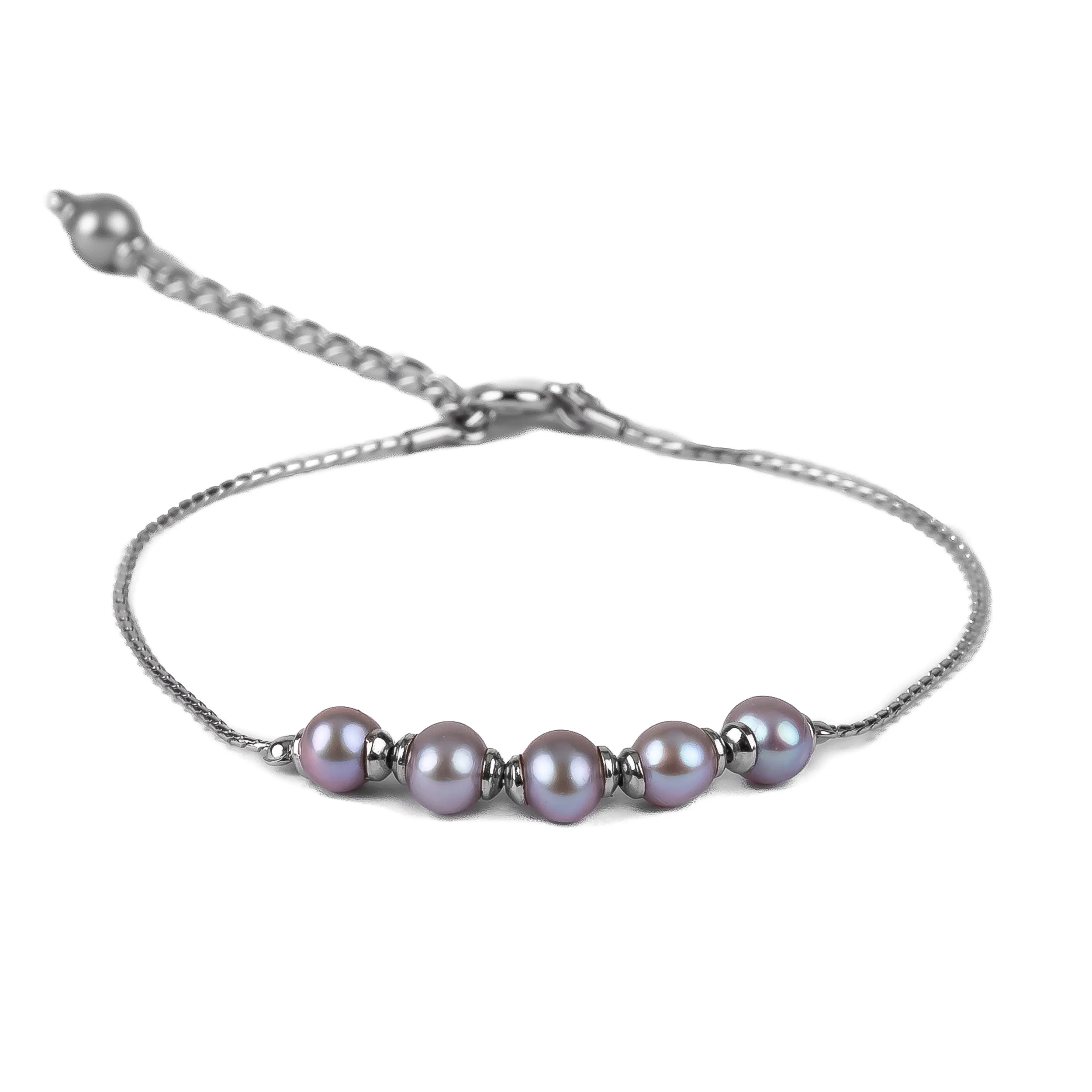 5 Stone Bracelet in Silver and Black Pearl sold by Henryka