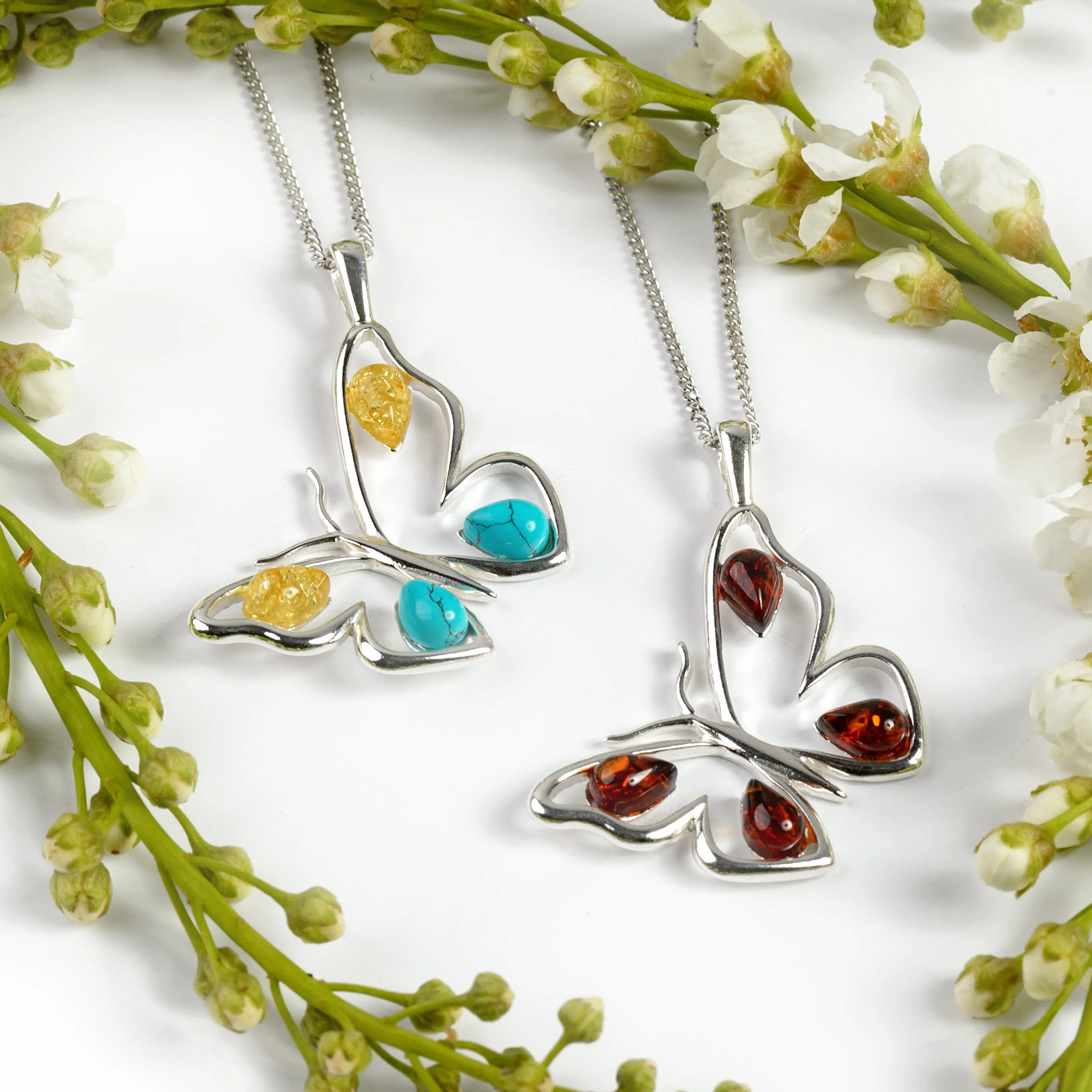 Large Butterfly Necklace in Silver, Turquoise and Amber sold by Henryka product image thumbnail 5