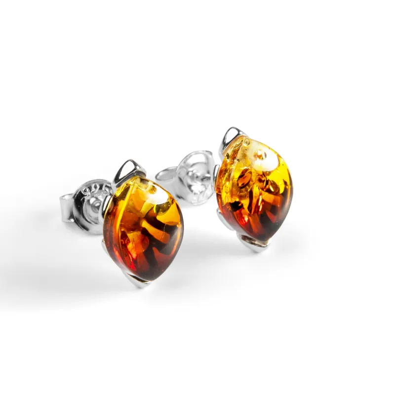 Sunset Marquise Shaped Stud Earrings Silver and Amber sold by Henryka
