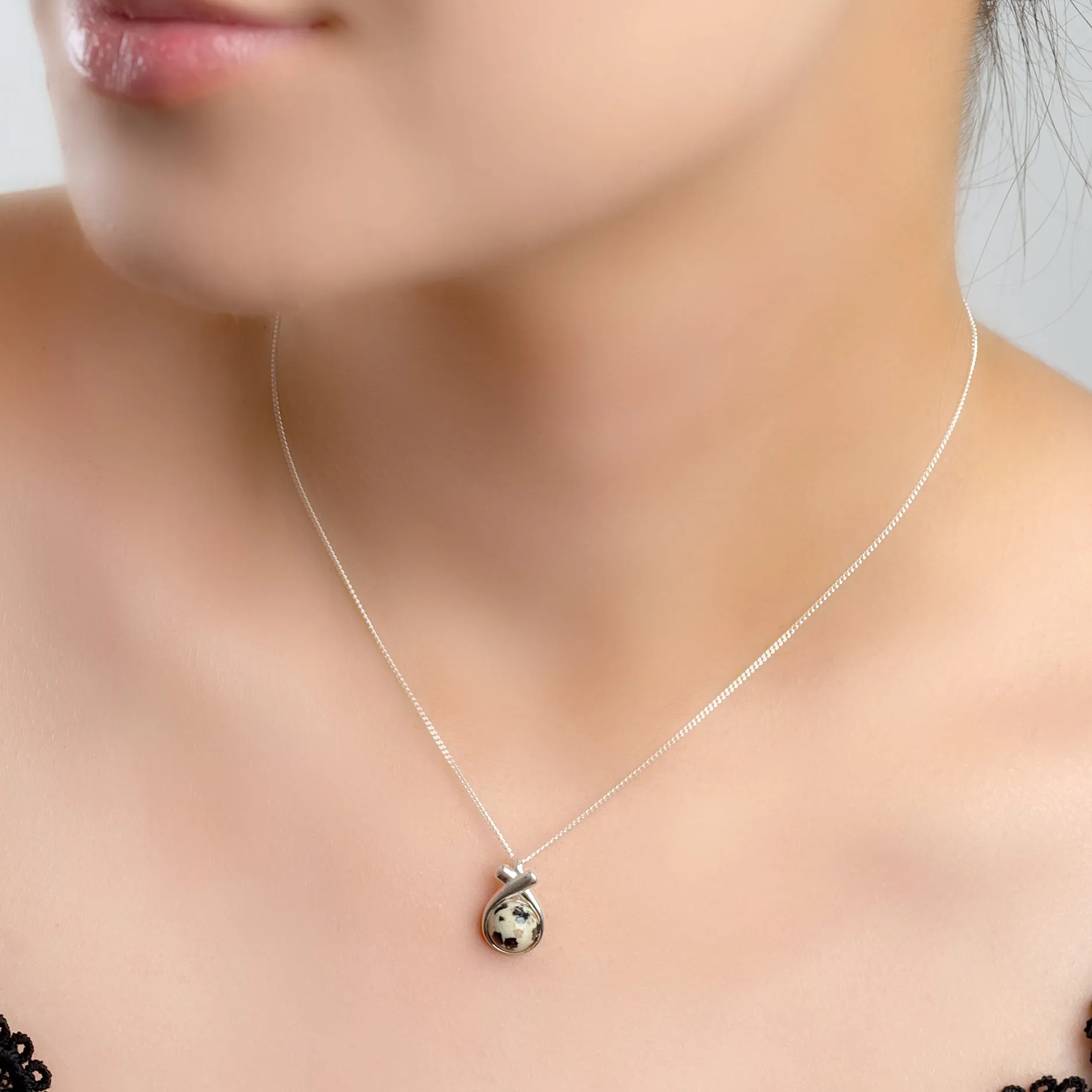 Sealed With A Kiss Necklace in Silver and Dalmatian Jasper sold by Henryka product image thumbnail 2