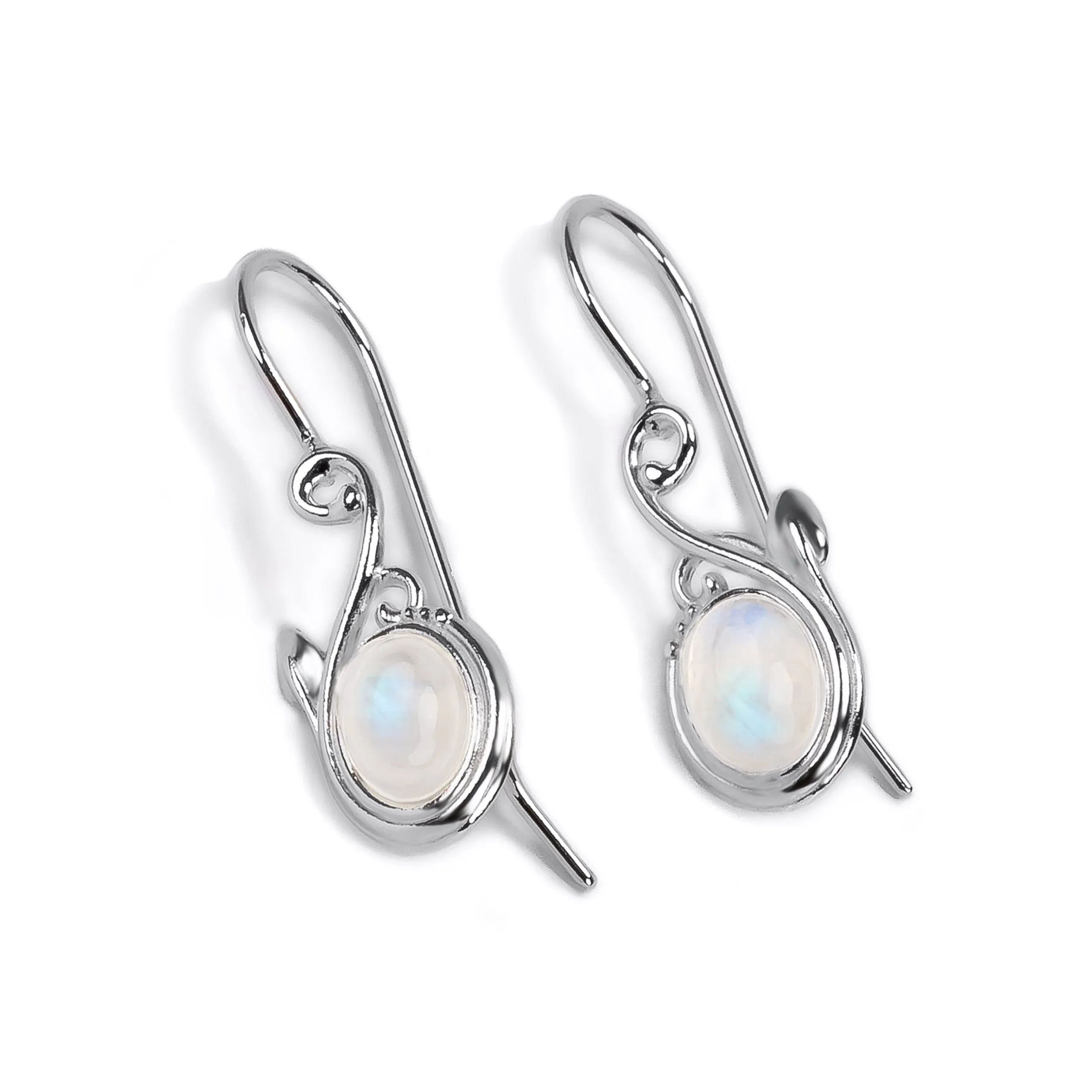Leaf Motif Hook Earrings in Silver and Moonstone sold by Henryka