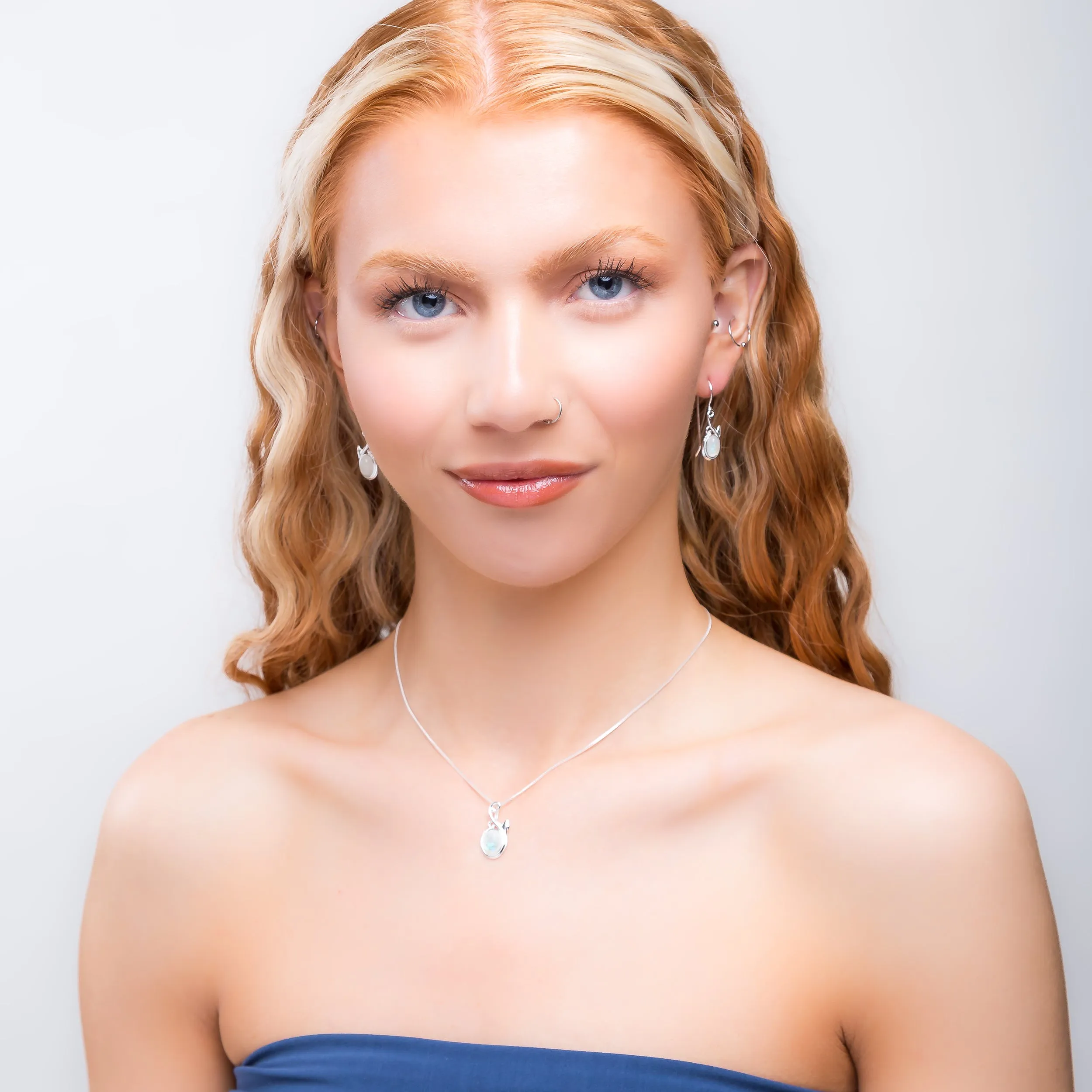 Leaf Motif Hook Earrings in Silver and Moonstone sold by Henryka product image thumbnail 4