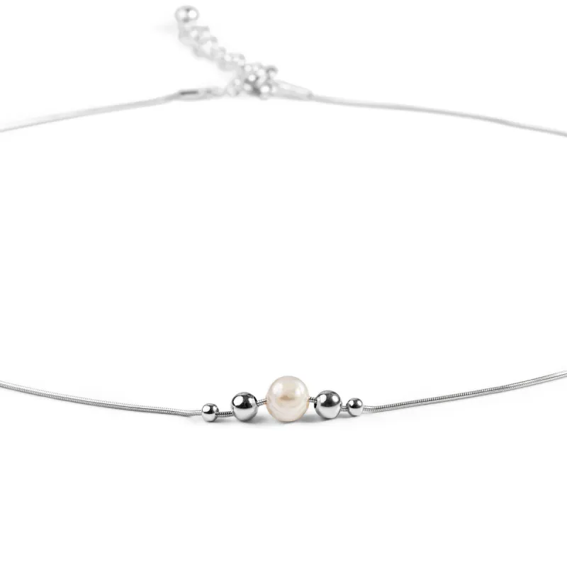 Delicate Single Stone Necklace in Silver and White Pearl sold by Henryka