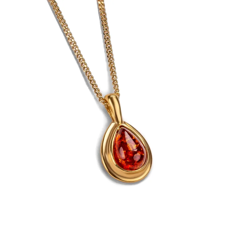 Classic Teardrop Necklace in Silver with 24ct Gold & Amber sold by Henryka