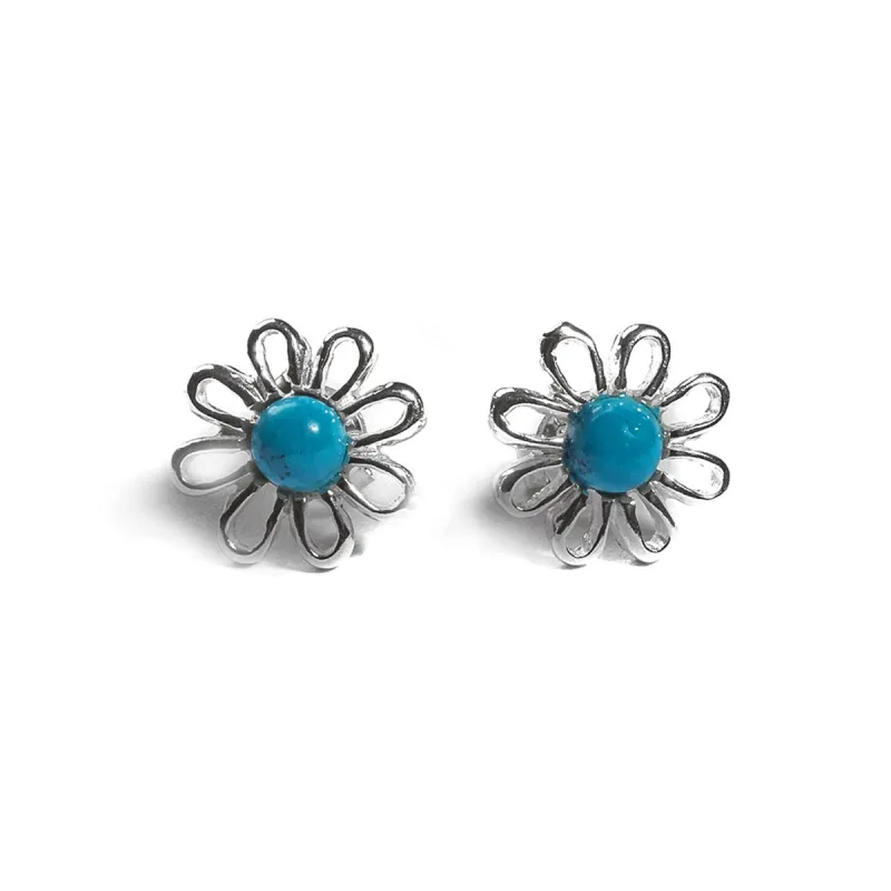 Daisy Stud Earrings in Silver and Turquoise sold by Henryka
