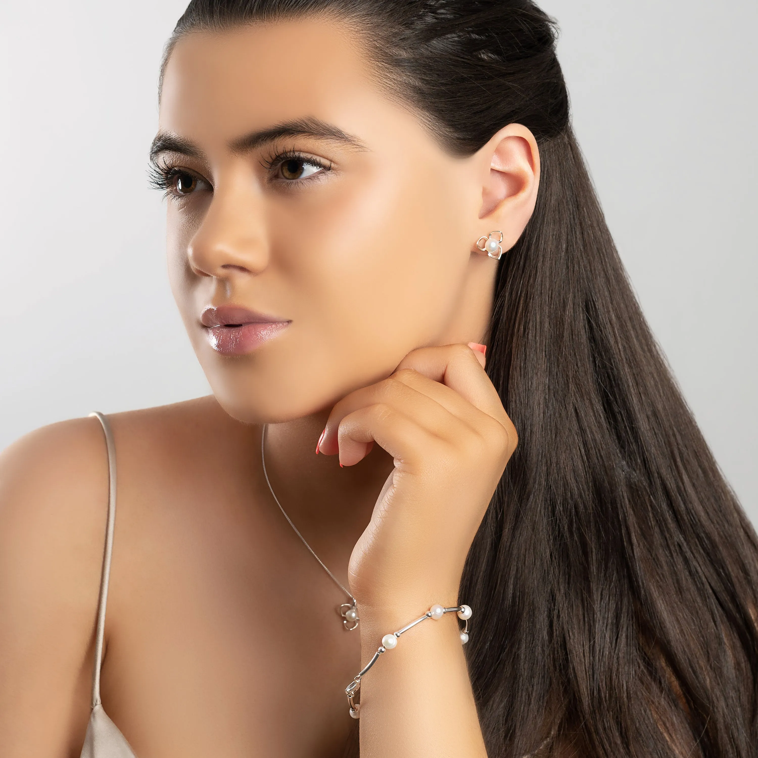 Bead Tube Bracelet / Bangle in Silver and White Pearl sold by Henryka product image thumbnail 3