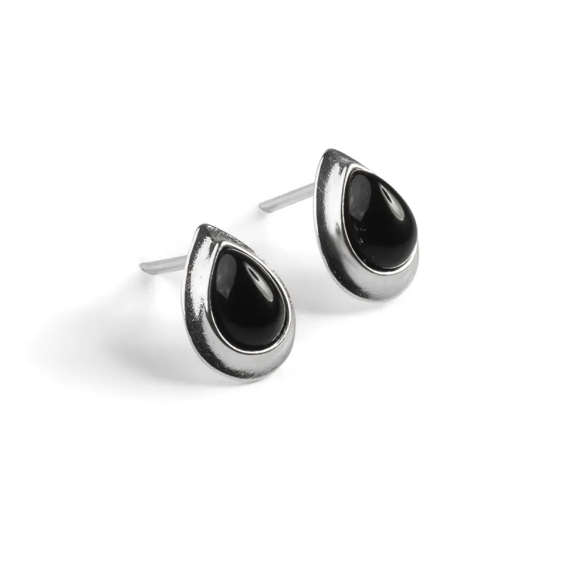 Classic Teardrop Stud Earrings in Silver and Black Onyx sold by Henryka