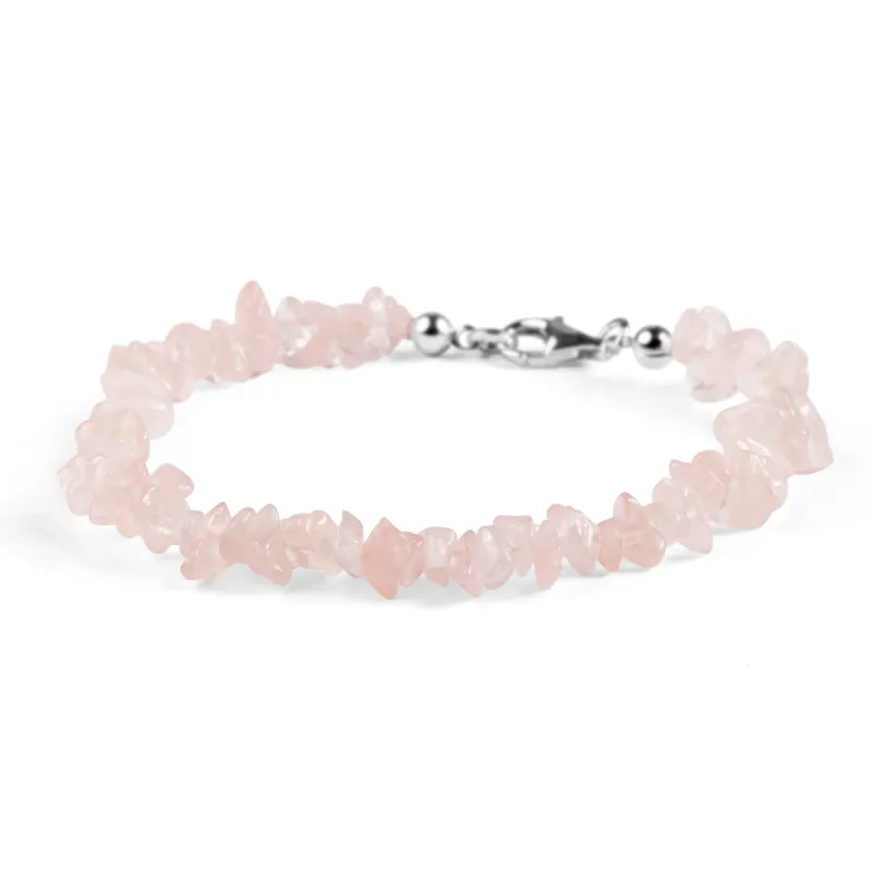 Mini Nugget Bead Bracelet in Silver and Rose Quartz sold by Henryka