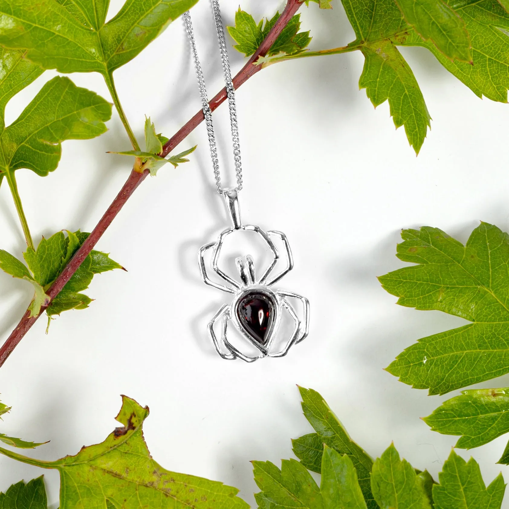 Spider Necklace in Silver and Cherry Amber sold by Henryka product image thumbnail 4