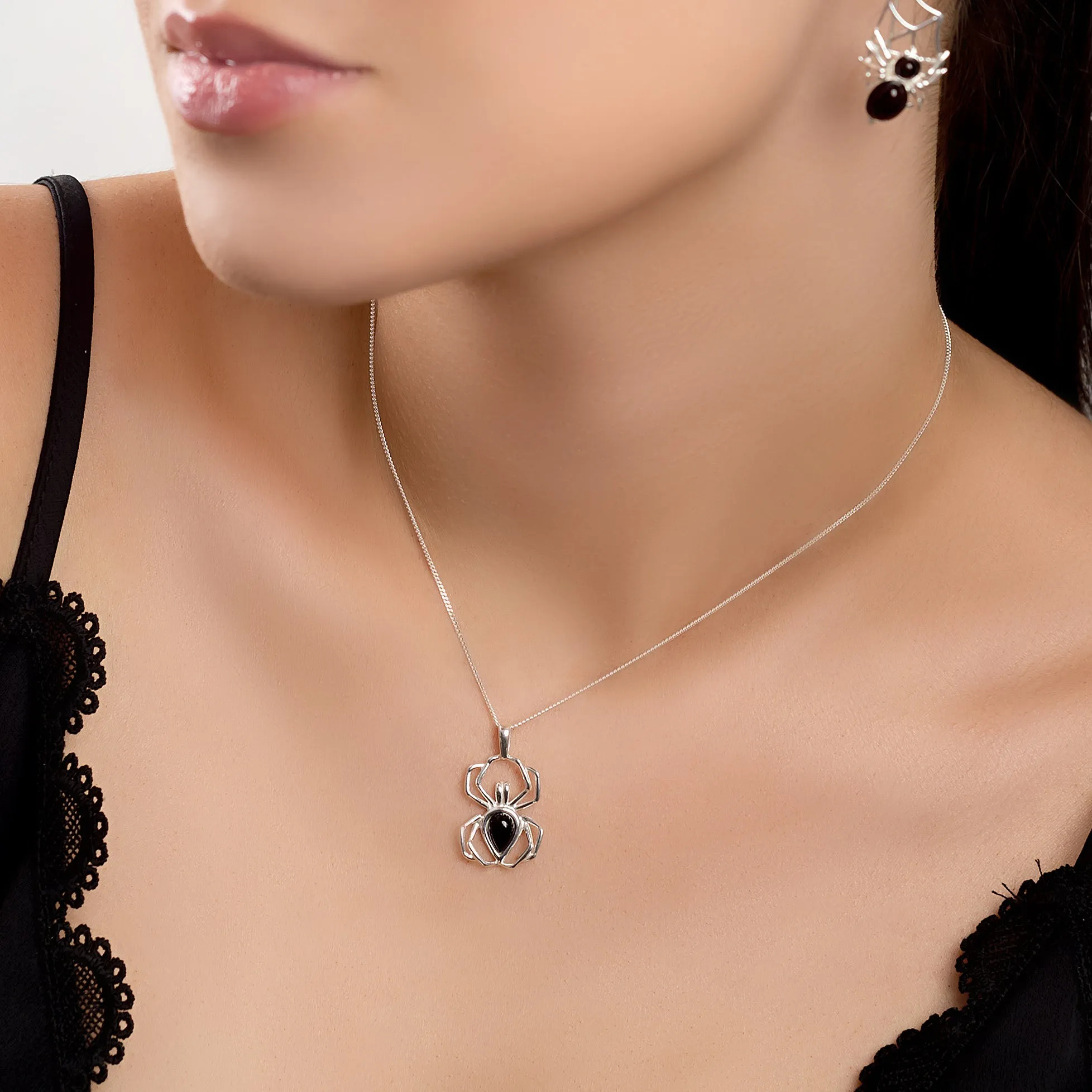 Spider Necklace in Silver and Cherry Amber sold by Henryka product image thumbnail 2